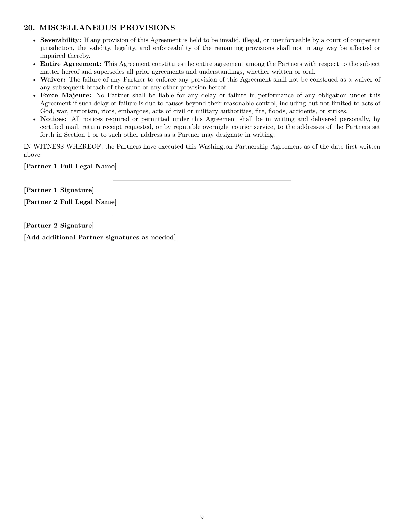 Preview page 9 of Pro Washington partnership agreement template