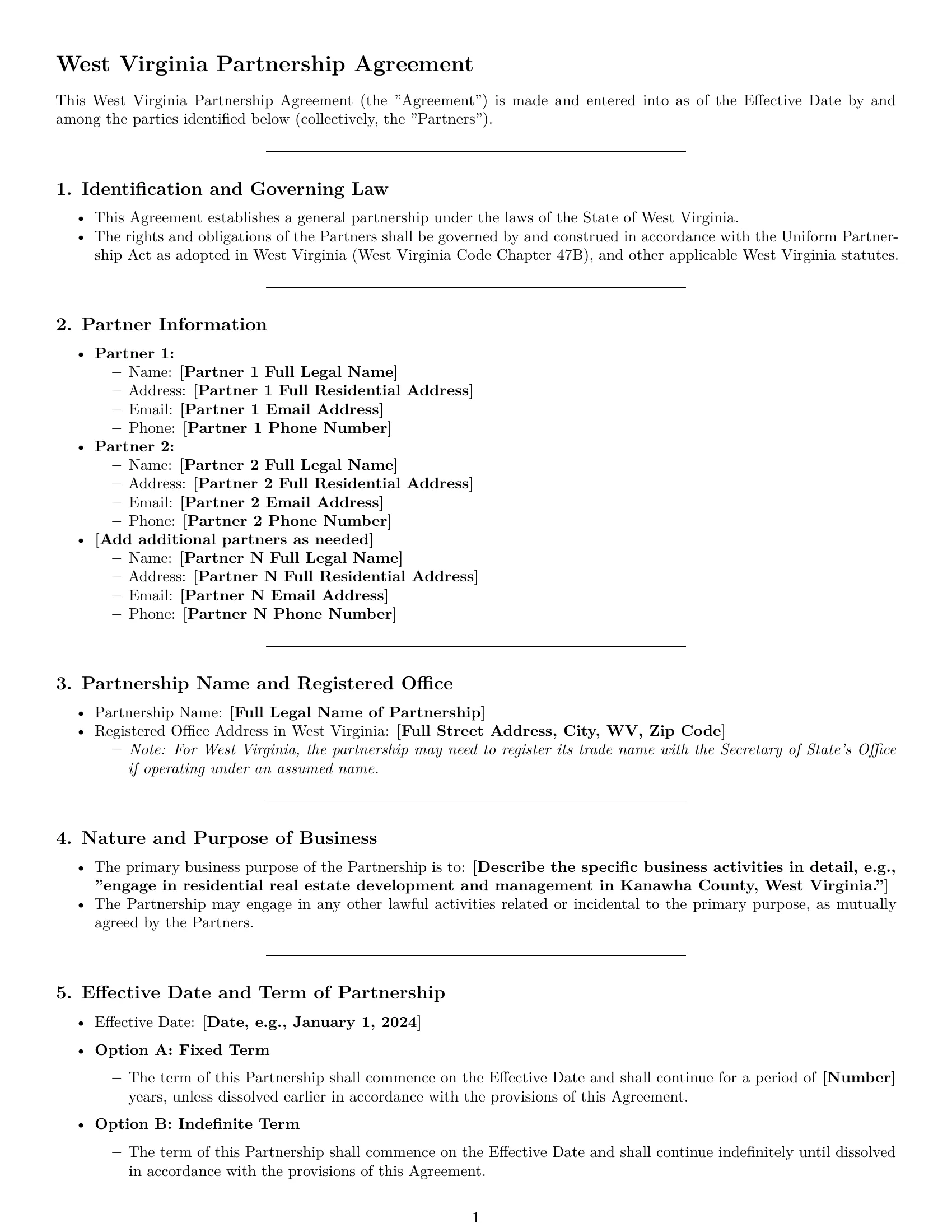 Preview page 1 of Pro West Virginia partnership agreement template