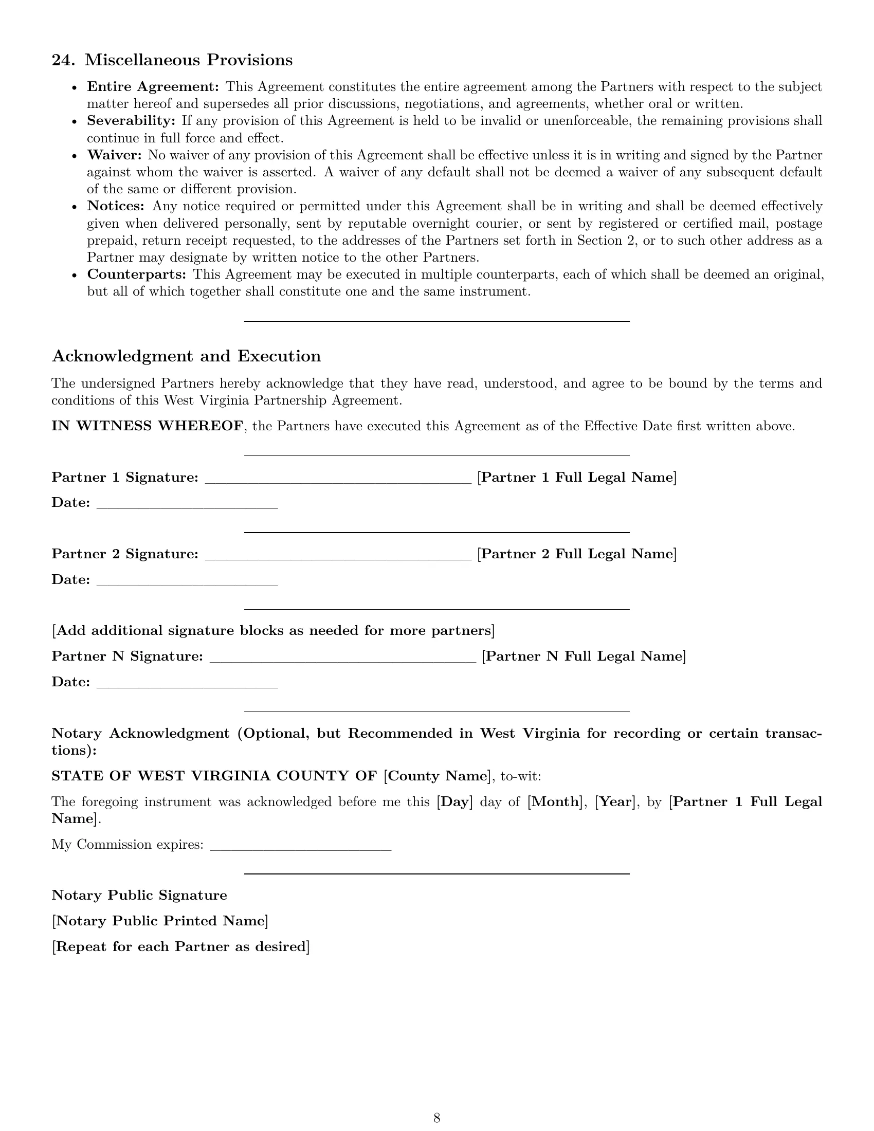 Preview page 8 of Pro West Virginia partnership agreement template