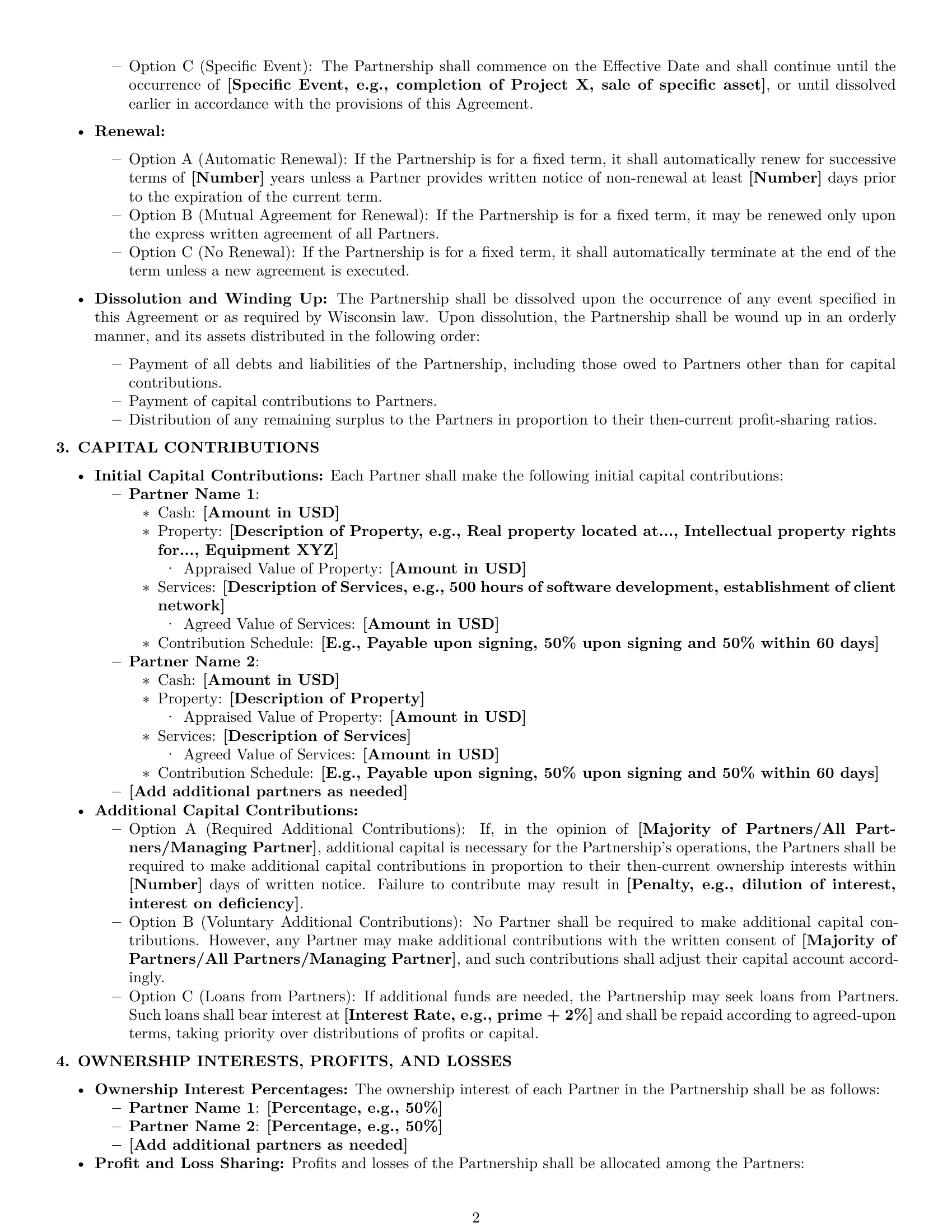 Preview page 2 of Pro Wisconsin partnership agreement template