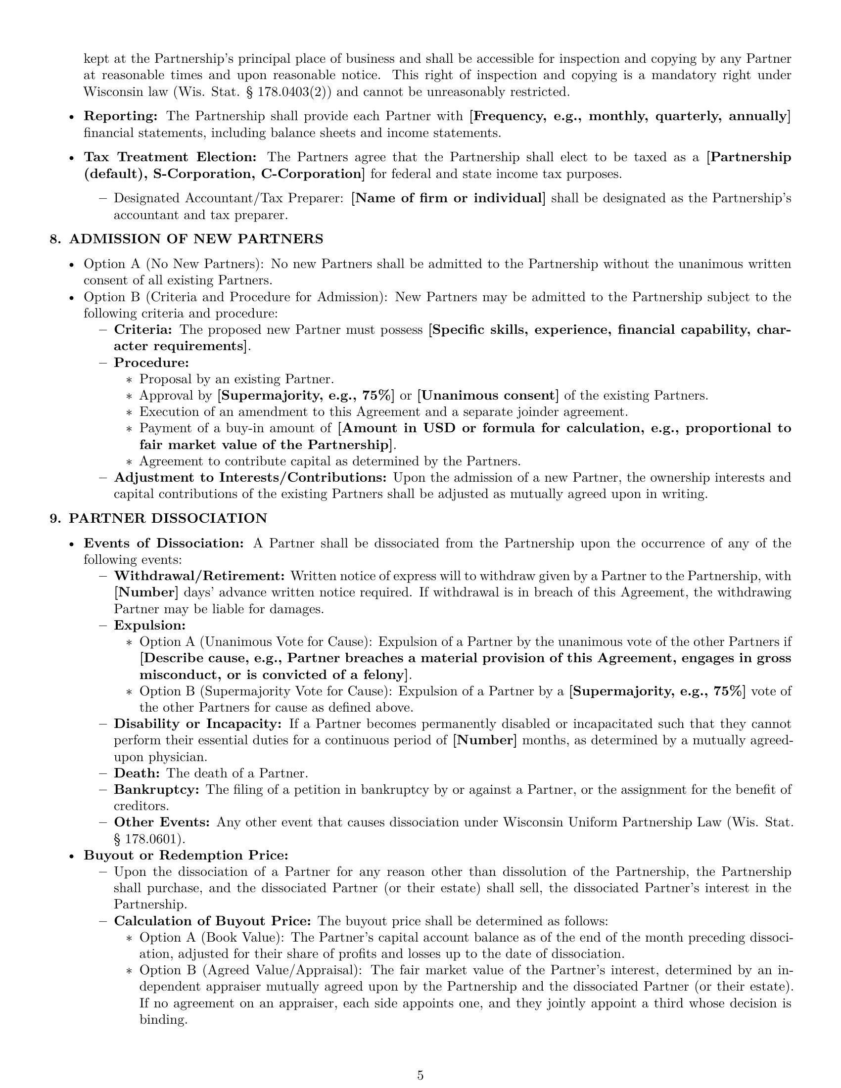 Preview page 5 of Pro Wisconsin partnership agreement template