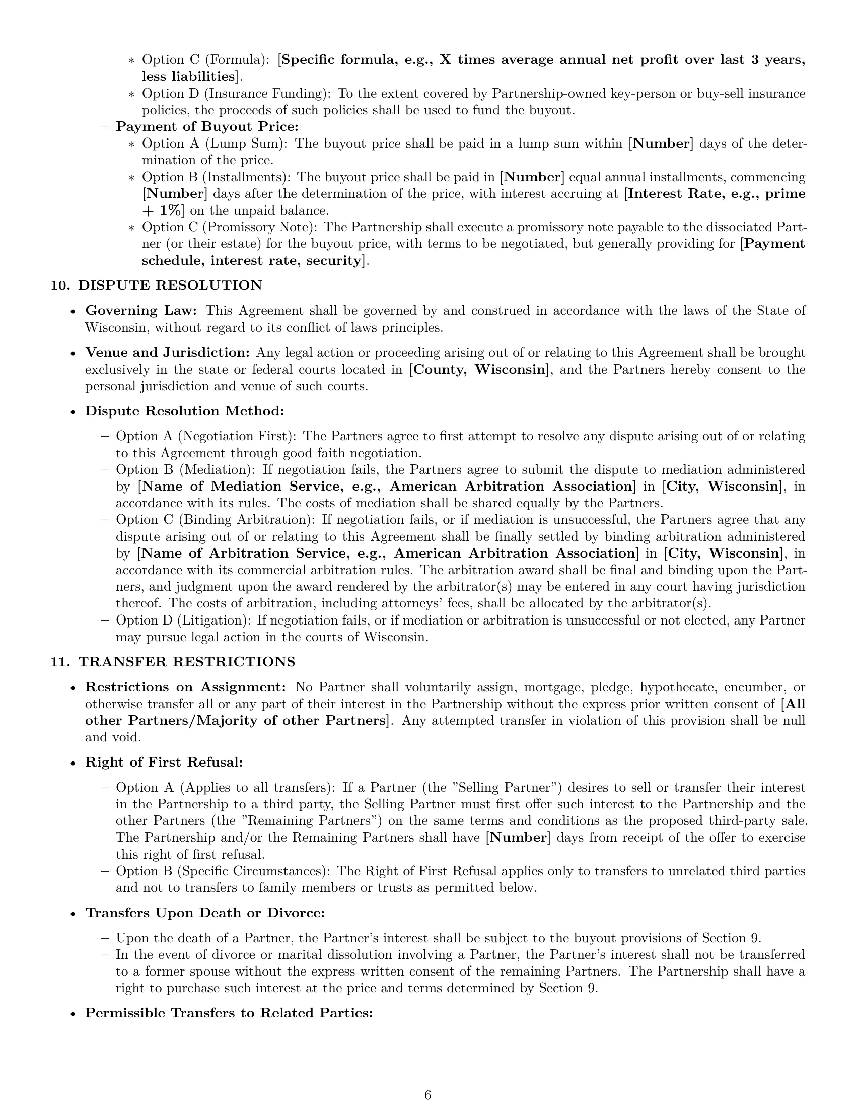 Preview page 6 of Pro Wisconsin partnership agreement template