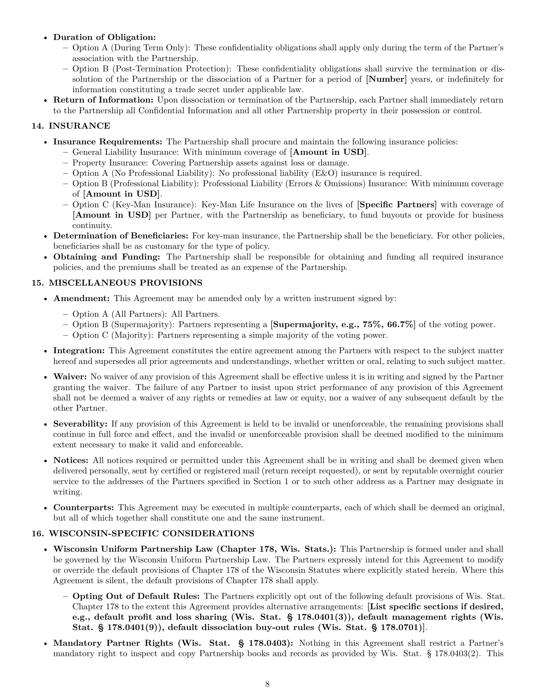 Preview page 8 of Pro Wisconsin partnership agreement template