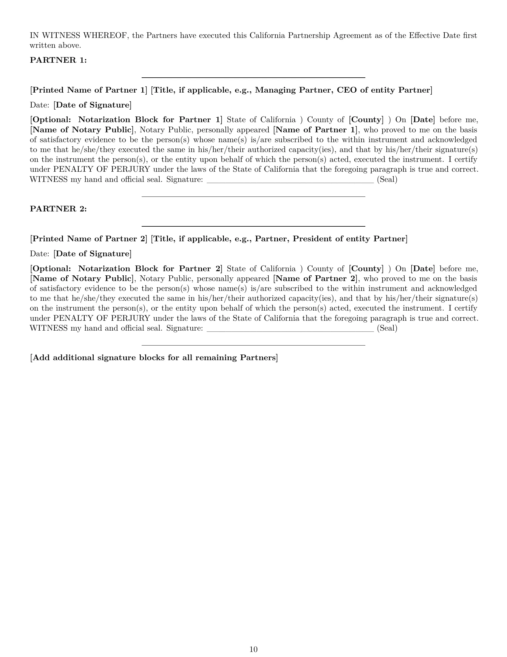 Preview page 10 of Pro California partnership agreement template