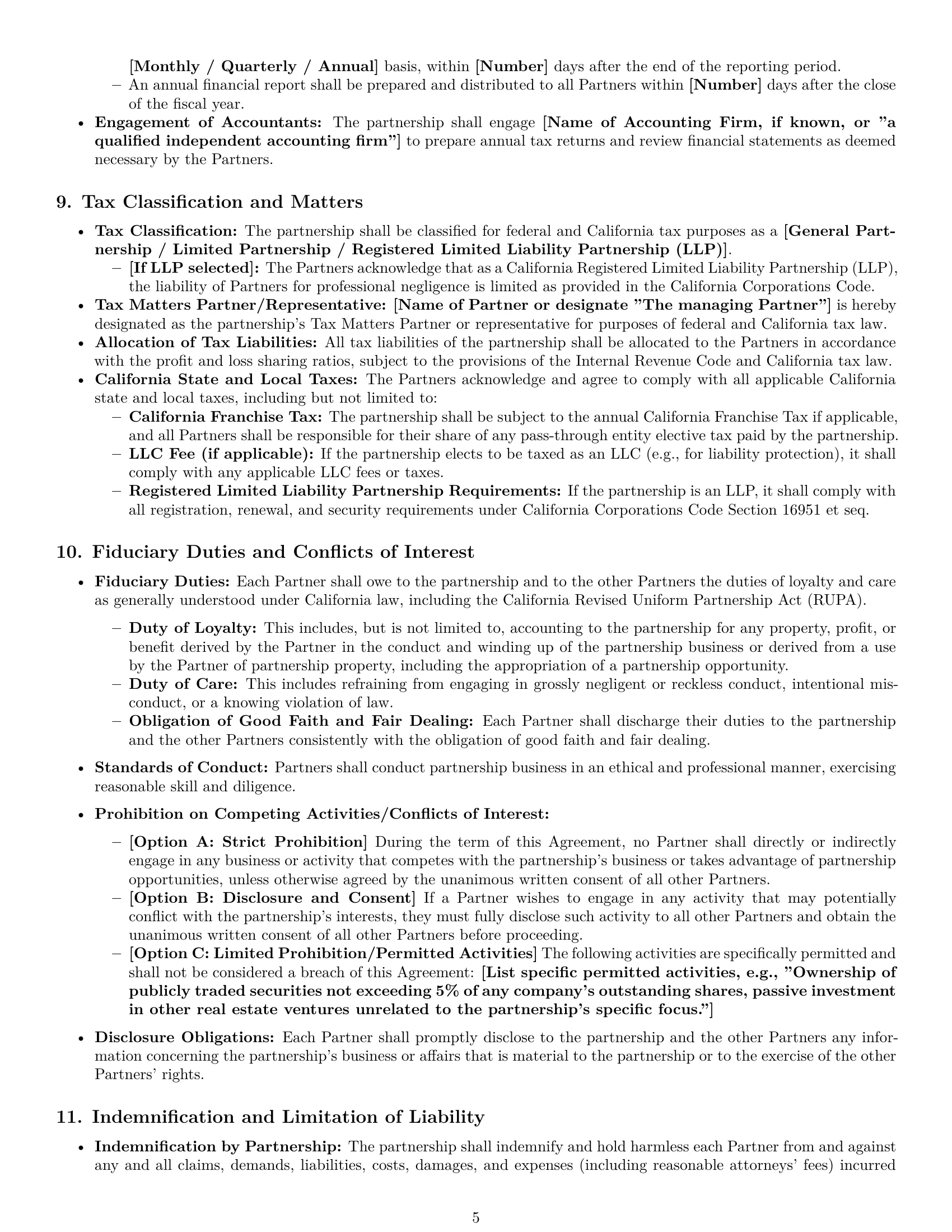 Preview page 5 of Pro California partnership agreement template