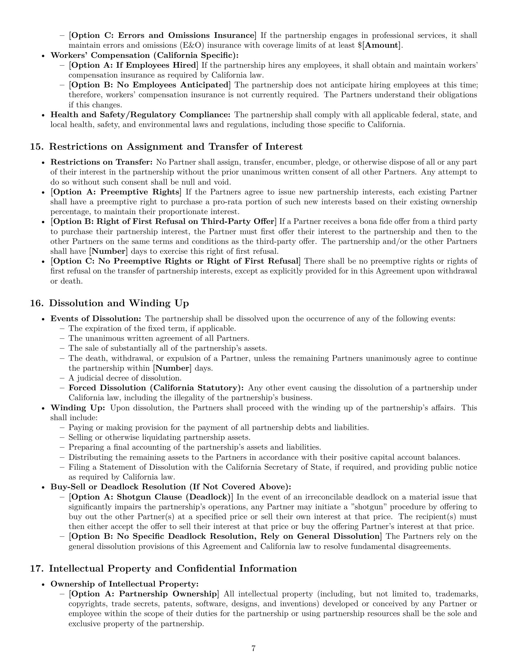 Preview page 7 of Pro California partnership agreement template