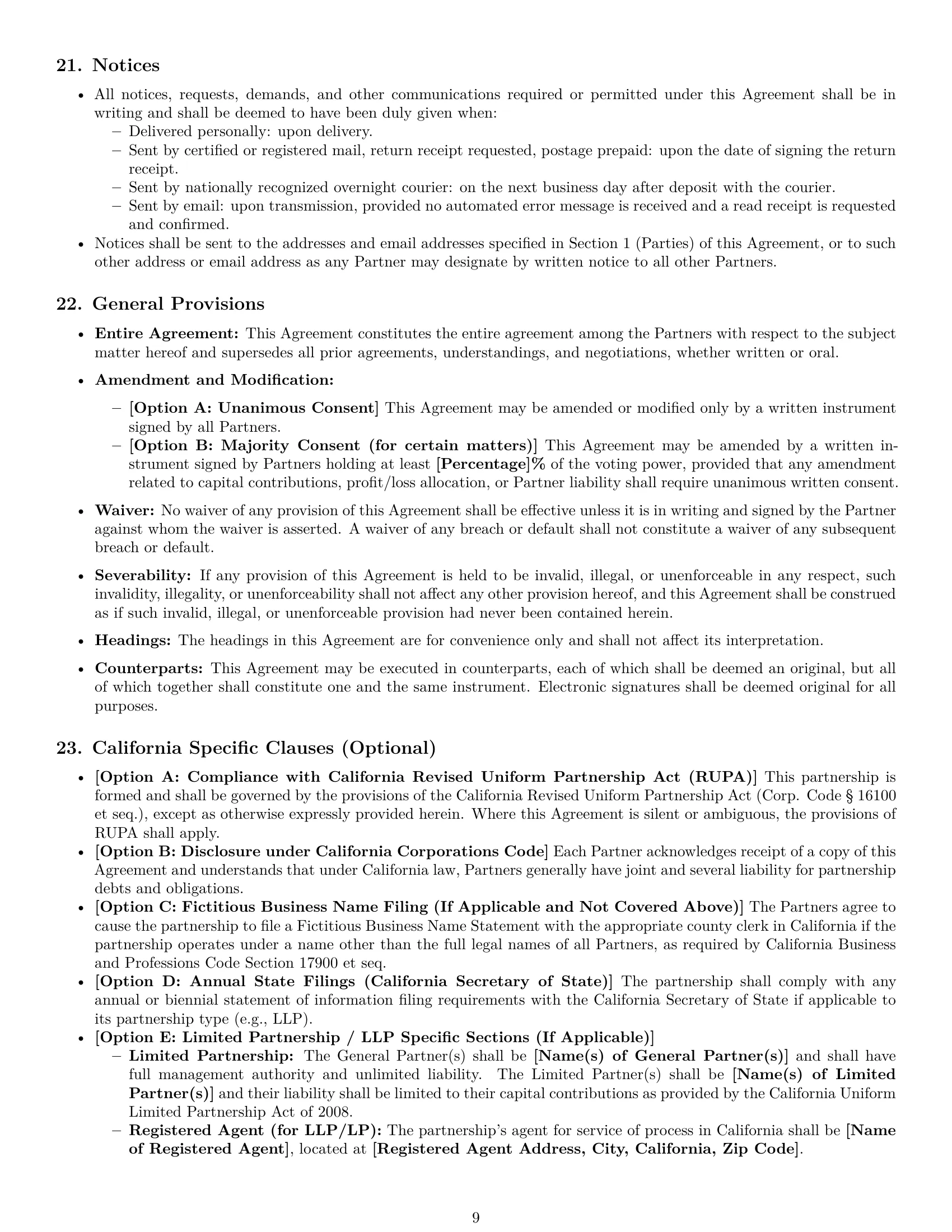Preview page 9 of Pro California partnership agreement template