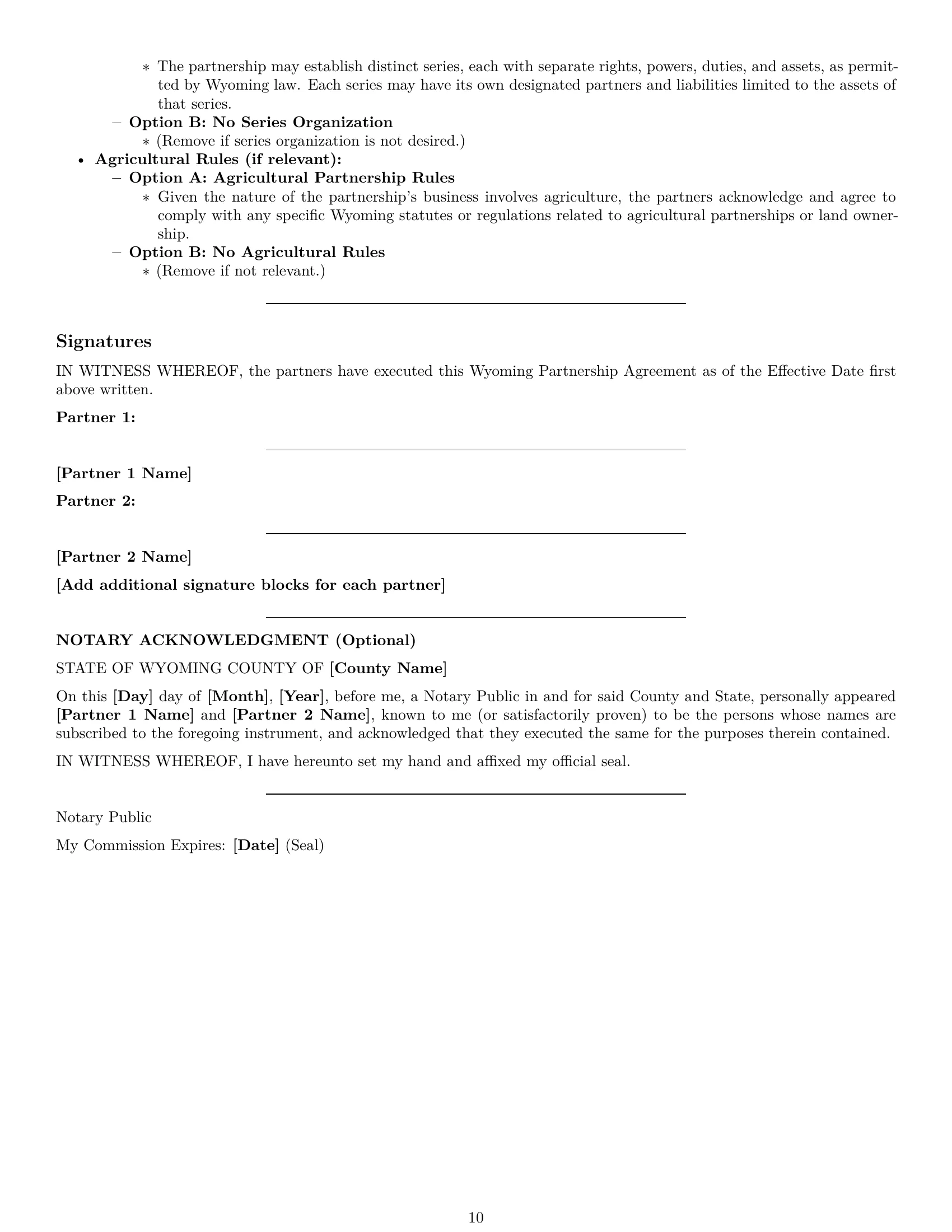 Preview page 10 of Pro Wyoming partnership agreement template