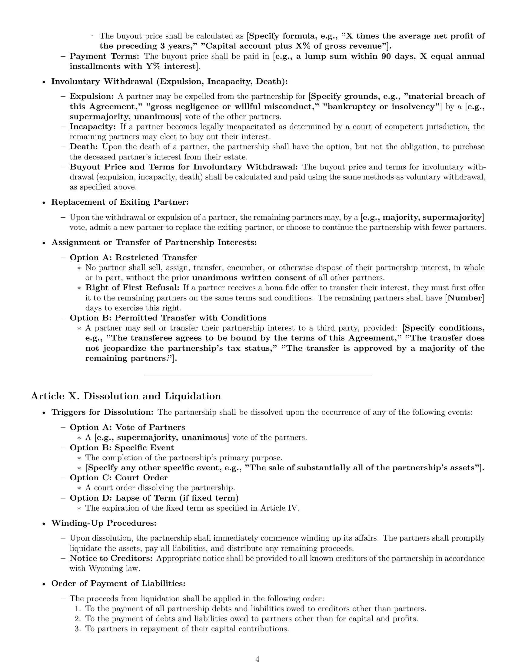 Preview page 4 of Pro Wyoming partnership agreement template