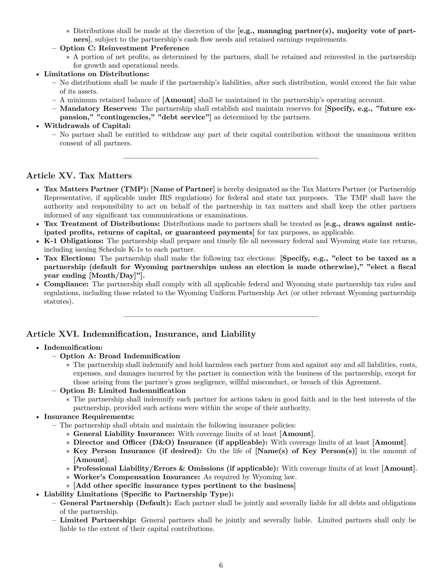 Preview page 6 of Pro Wyoming partnership agreement template