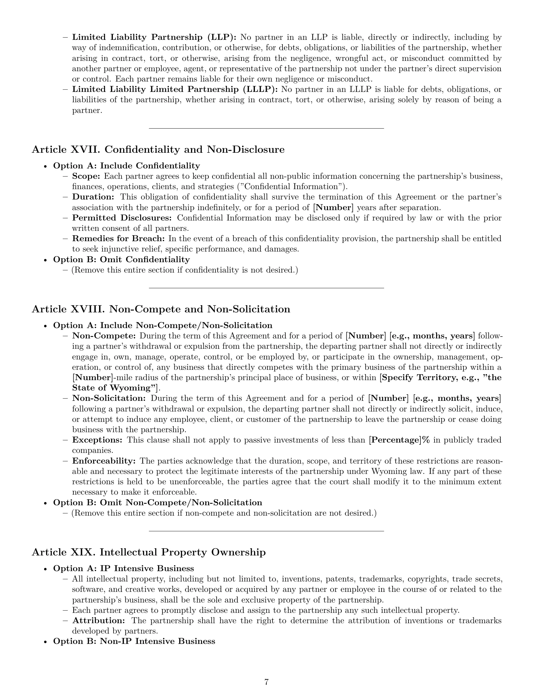 Preview page 7 of Pro Wyoming partnership agreement template