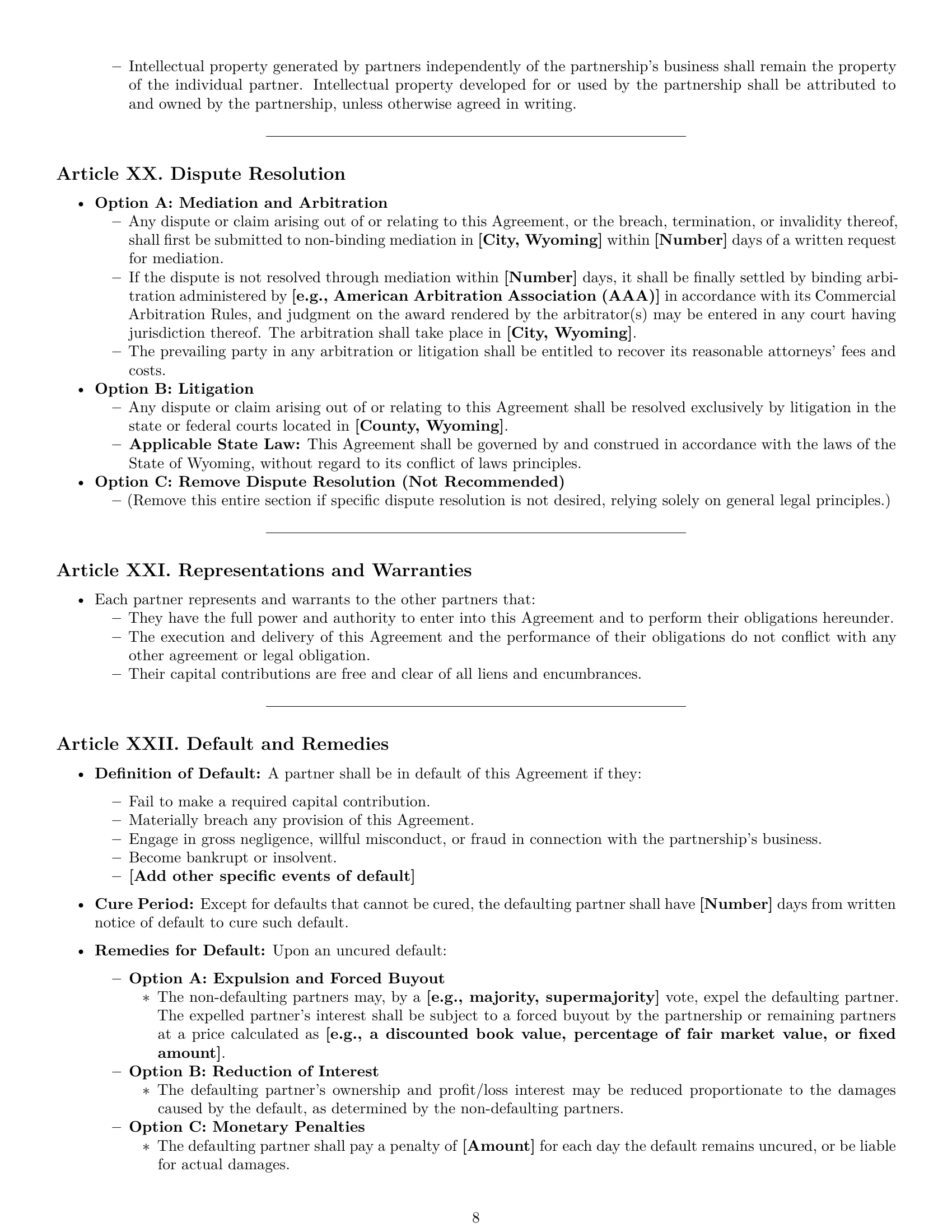 Preview page 8 of Pro Wyoming partnership agreement template