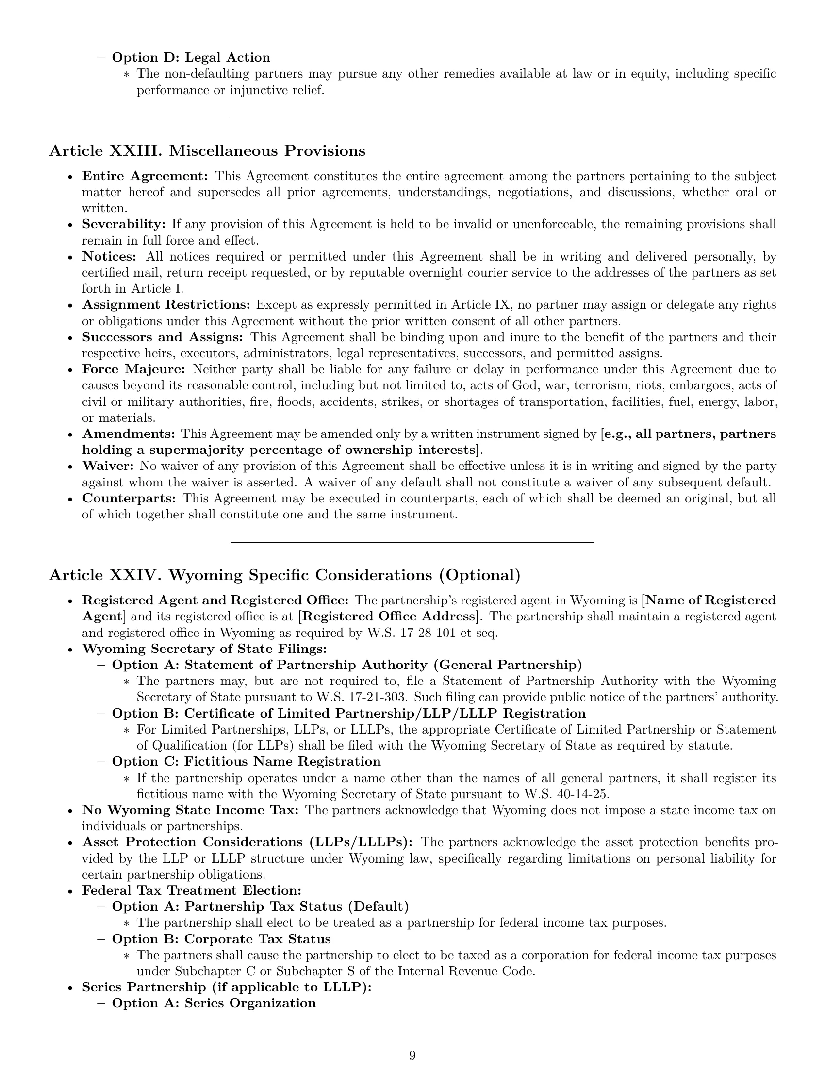 Preview page 9 of Pro Wyoming partnership agreement template