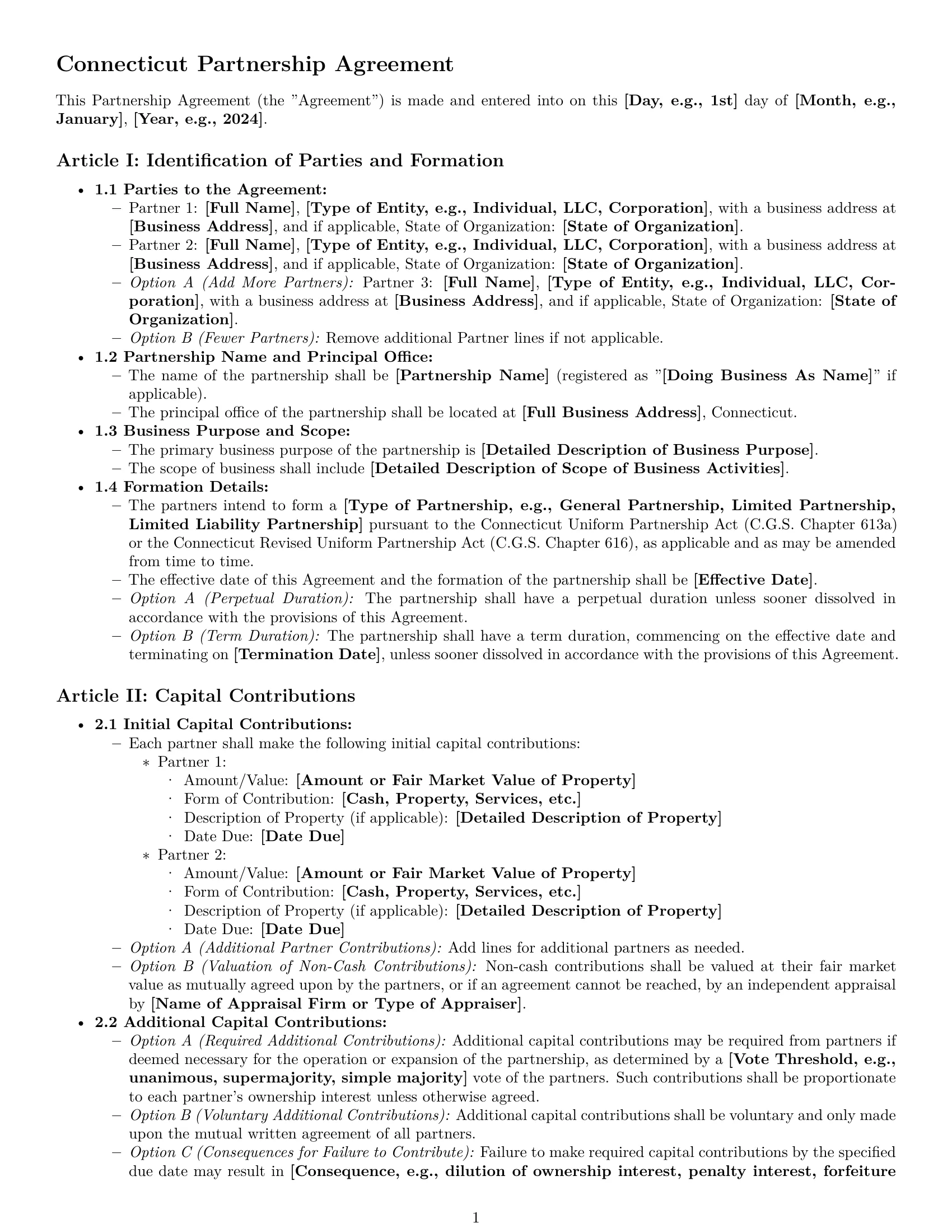 Preview page 1 of Pro Connecticut partnership agreement template