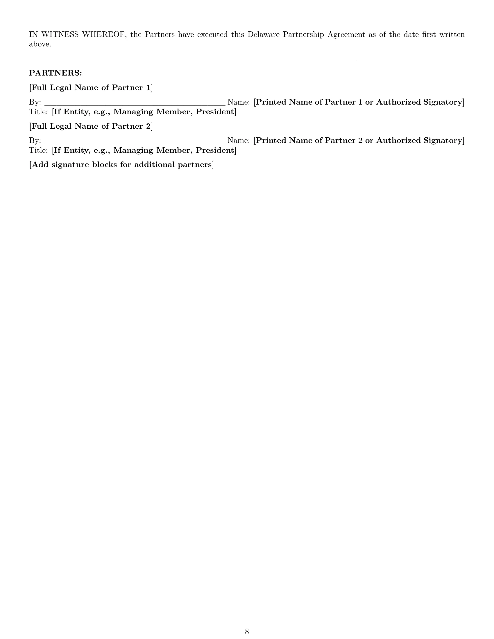 Preview page 8 of Pro Delaware partnership agreement template