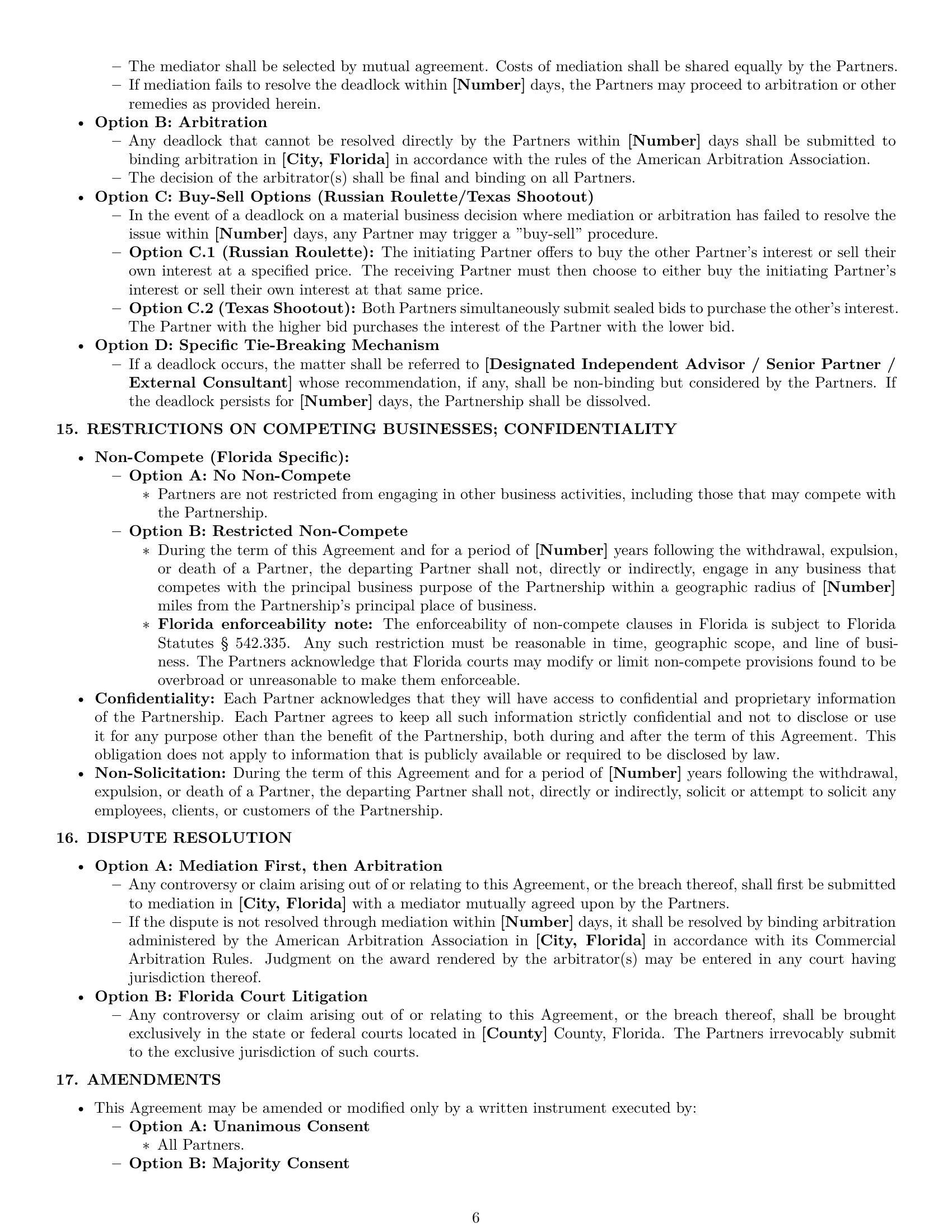 Preview page 6 of Pro Florida partnership agreement template