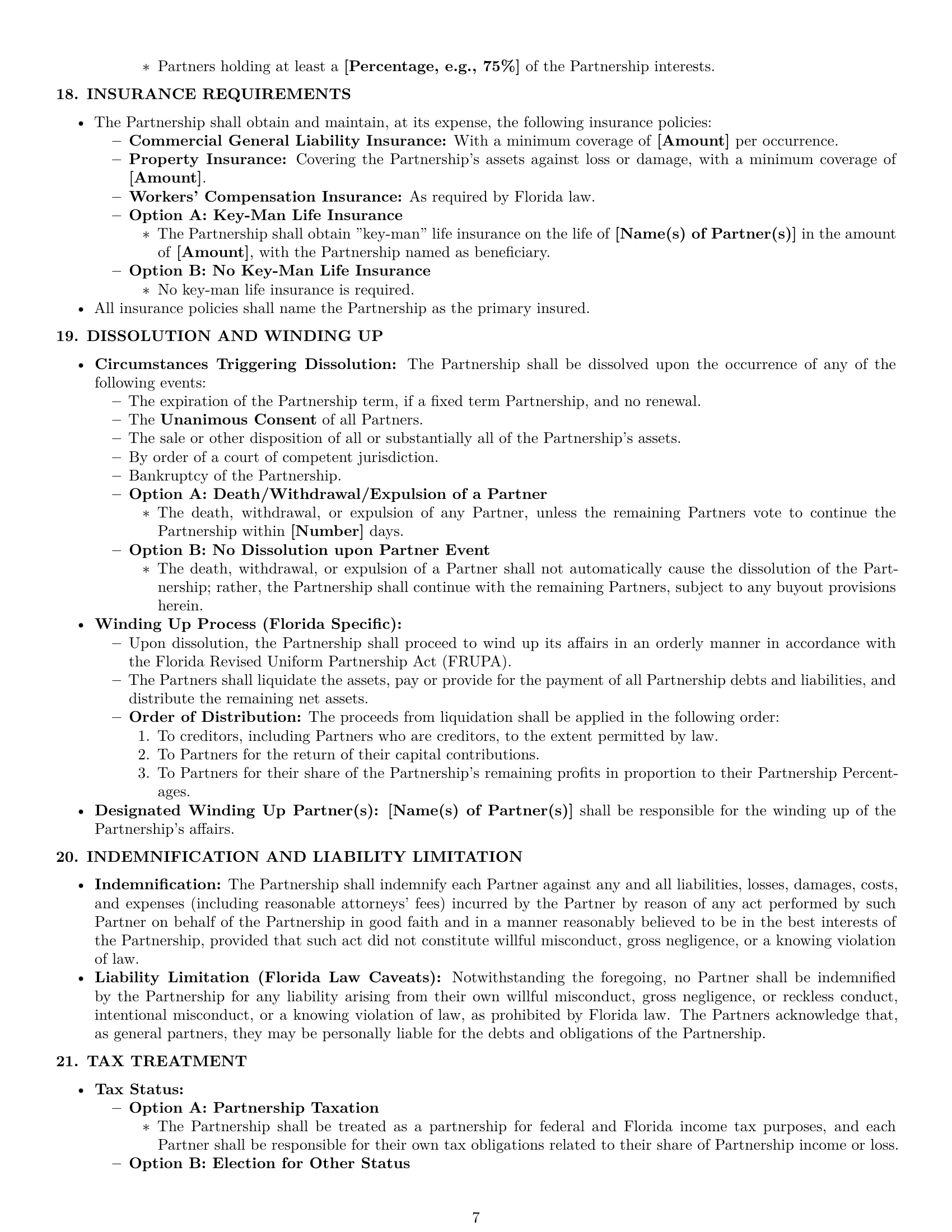 Preview page 7 of Pro Florida partnership agreement template