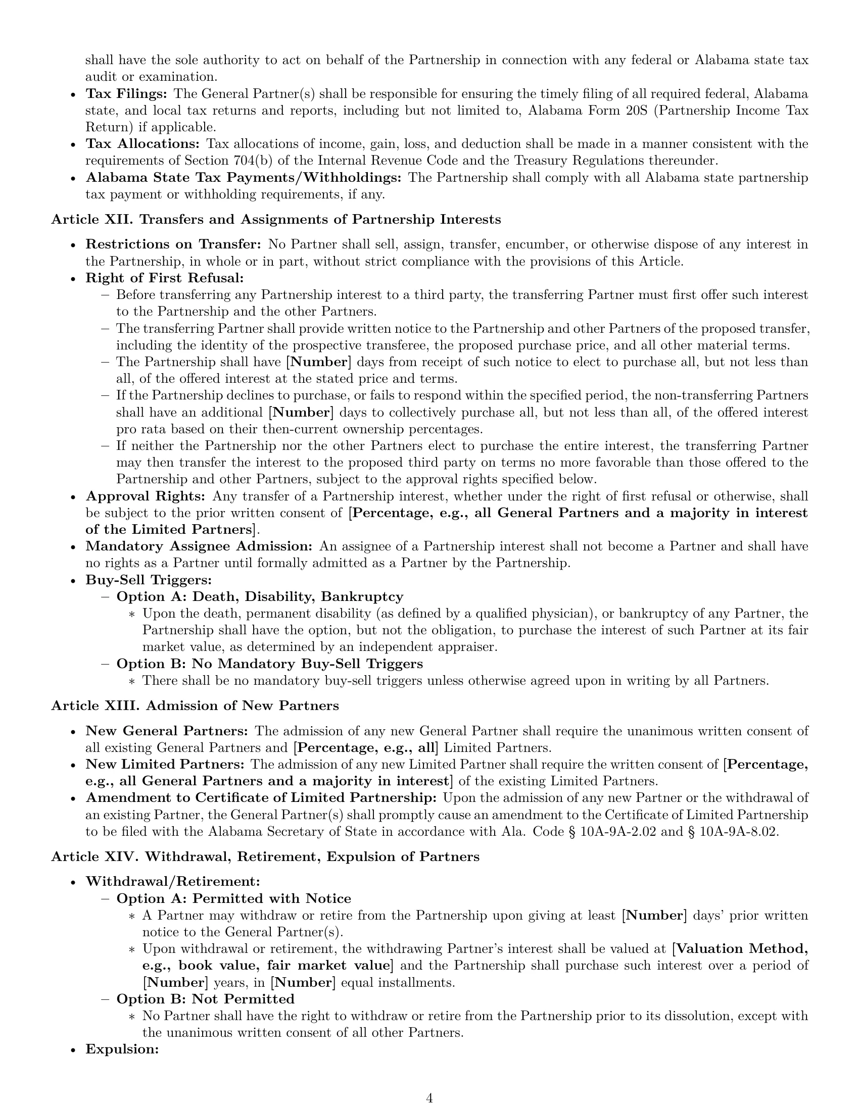 Preview page 4 of Pro Alabama limited partnership agreement template