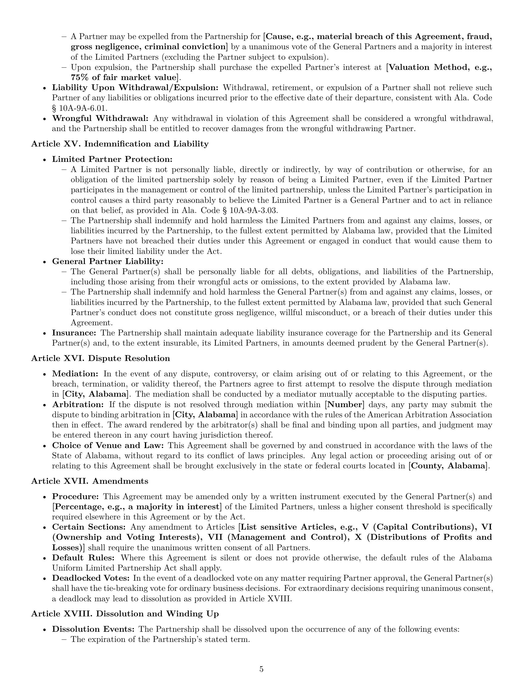 Preview page 5 of Pro Alabama limited partnership agreement template