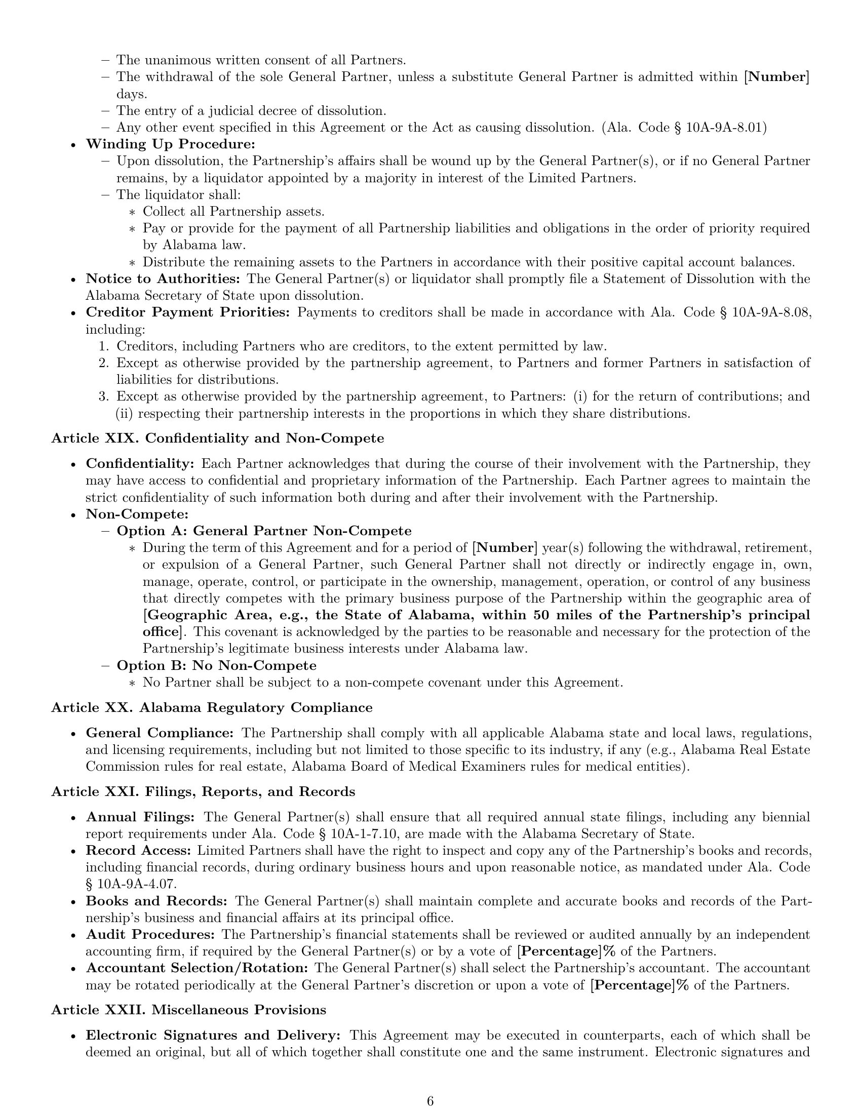 Preview page 6 of Pro Alabama limited partnership agreement template