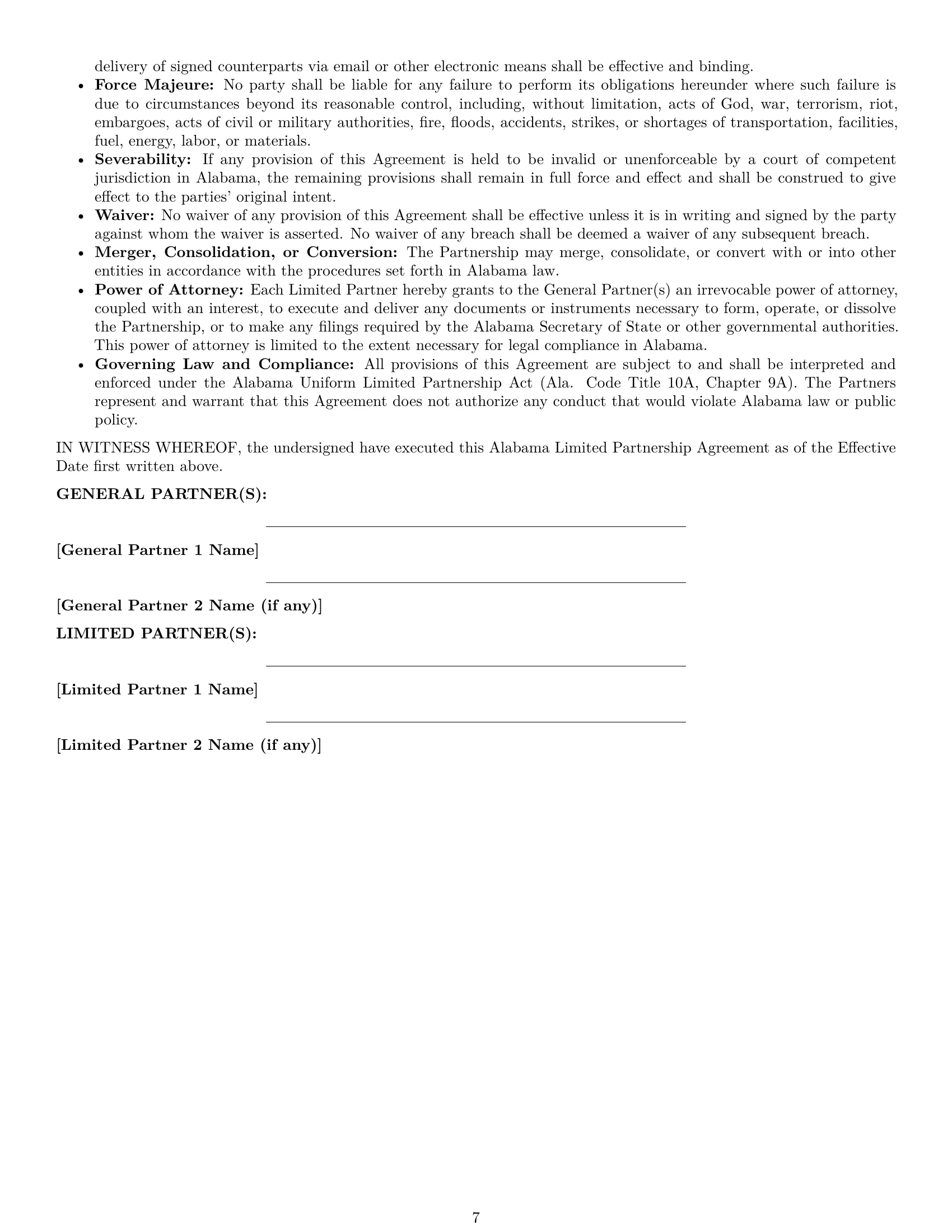 Preview page 7 of Pro Alabama limited partnership agreement template