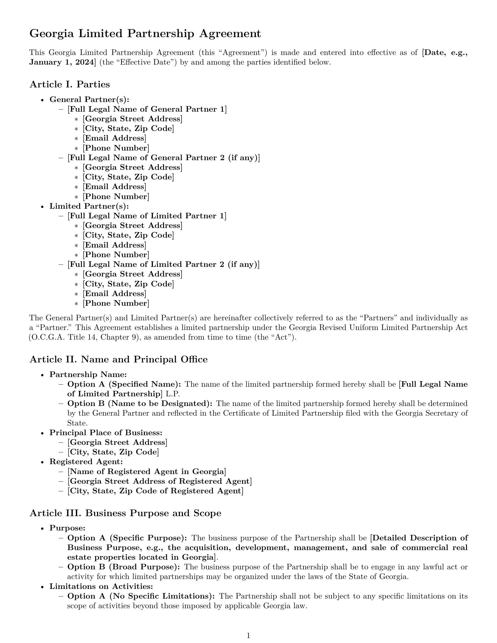 Preview page 1 of Pro Georgia limited partnership agreement template