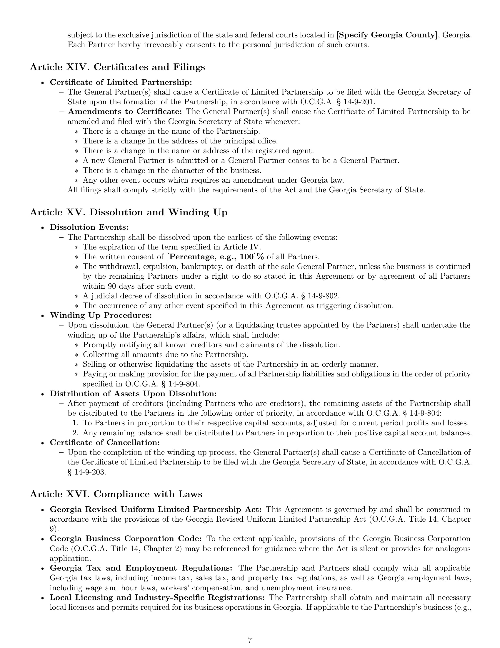 Preview page 7 of Pro Georgia limited partnership agreement template