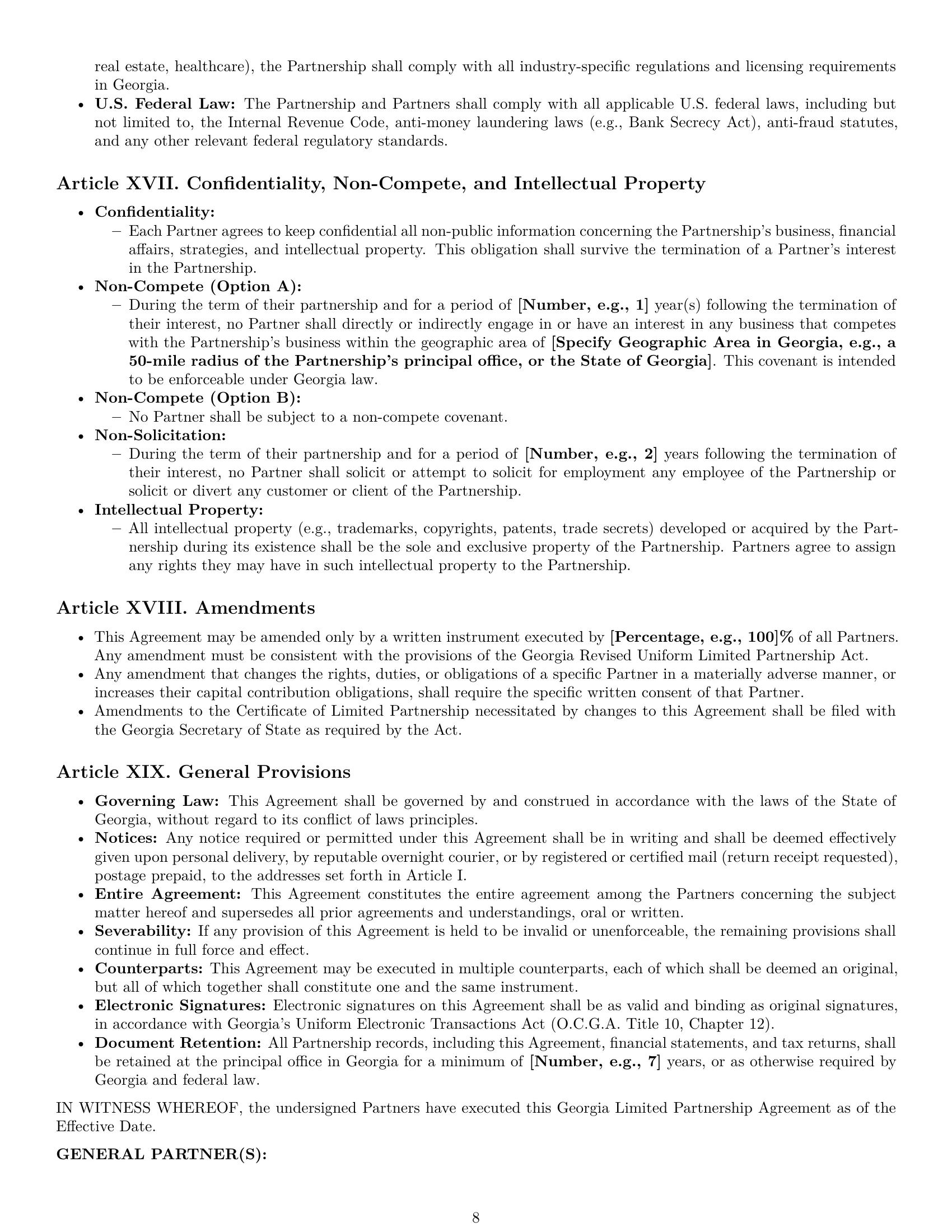 Preview page 8 of Pro Georgia limited partnership agreement template