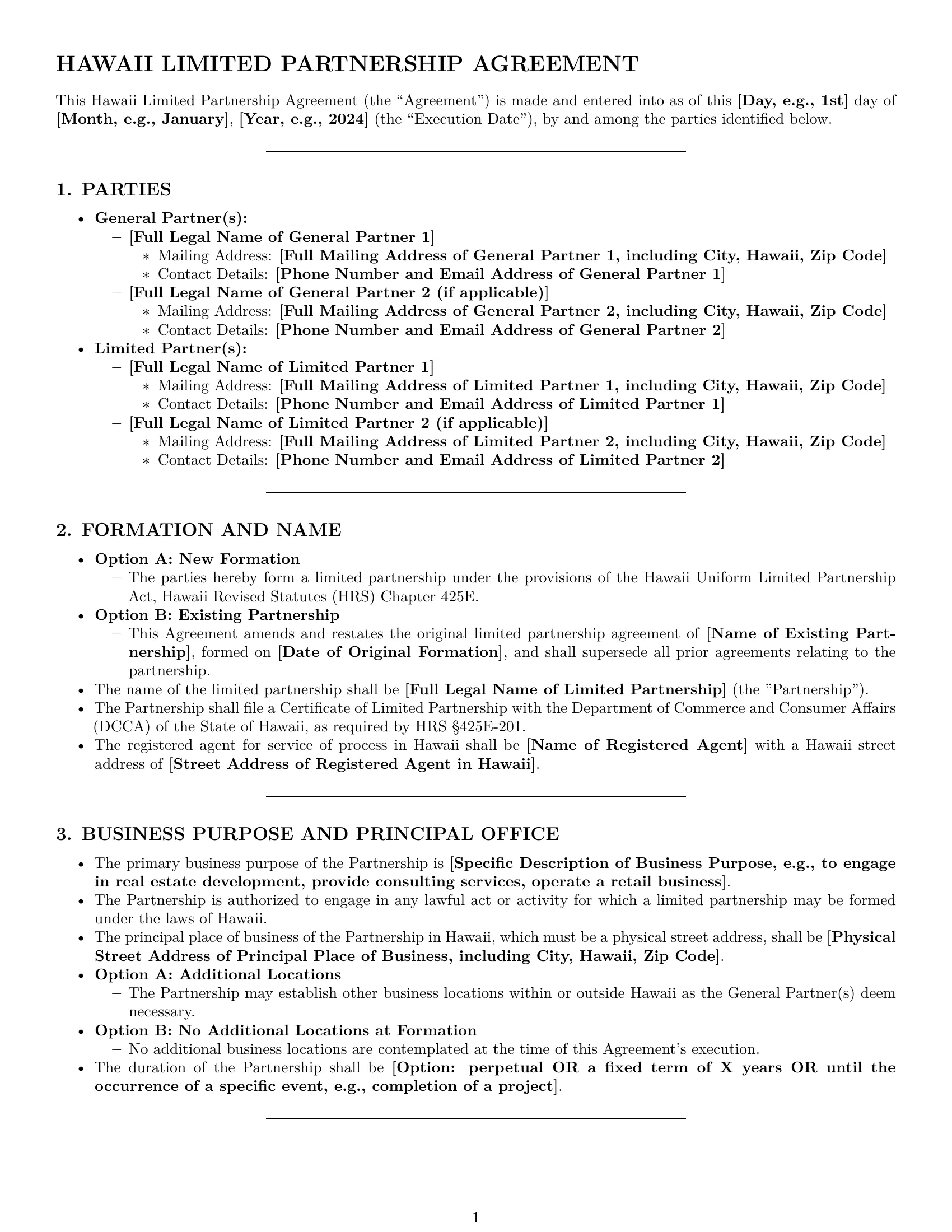 Preview page 1 of Pro Hawaii limited partnership agreement template