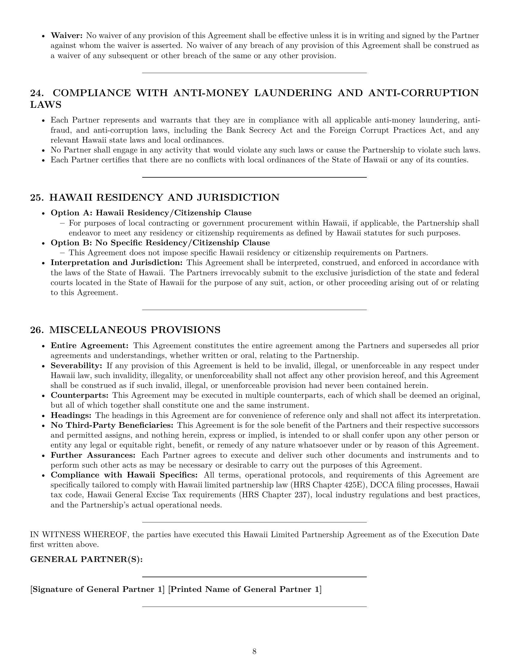 Preview page 8 of Pro Hawaii limited partnership agreement template