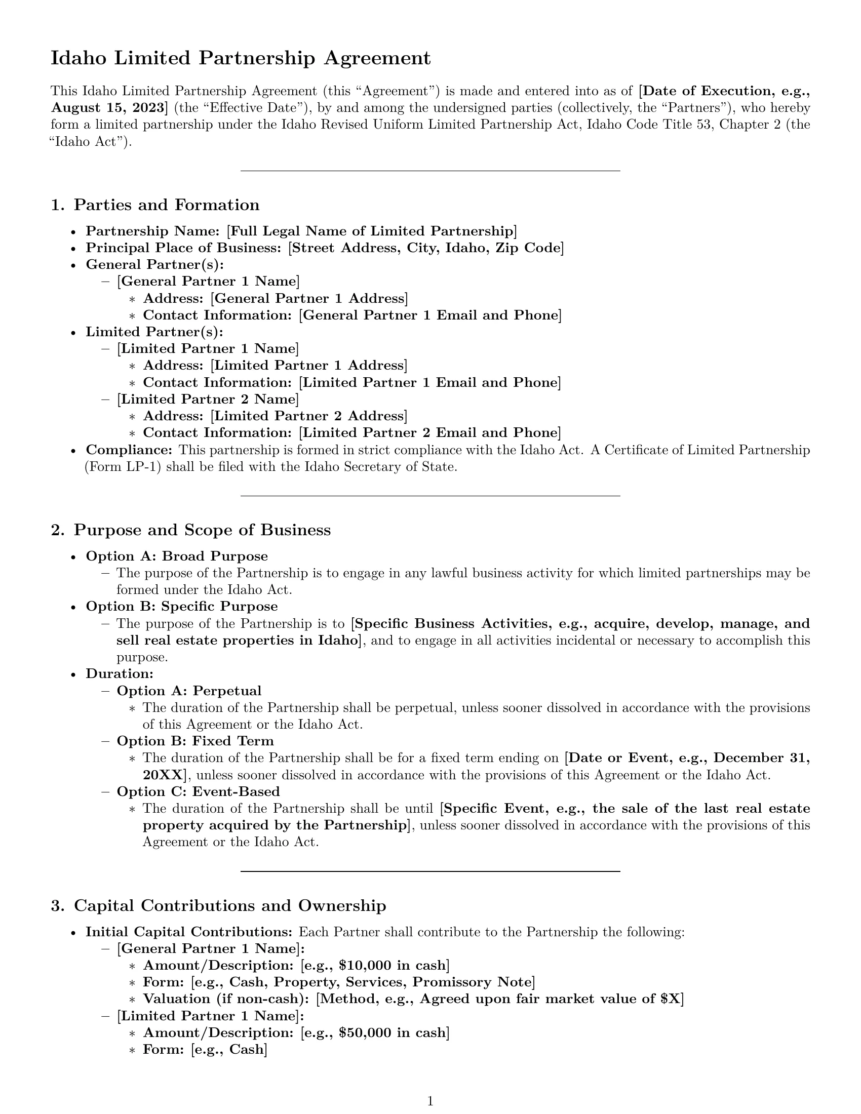 Preview page 1 of Pro Idaho limited partnership agreement template