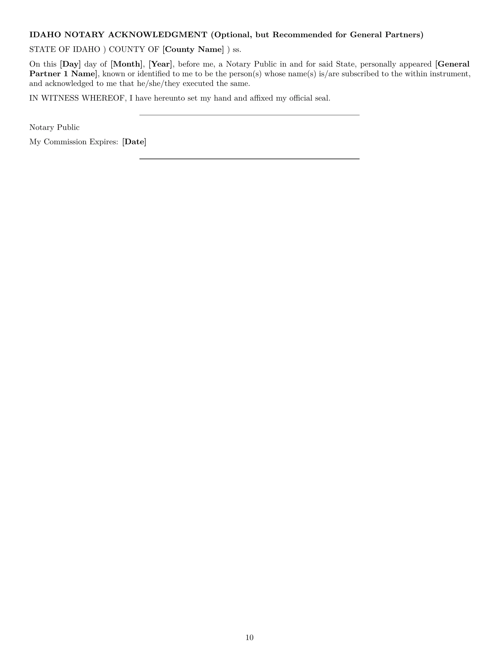 Preview page 10 of Pro Idaho limited partnership agreement template