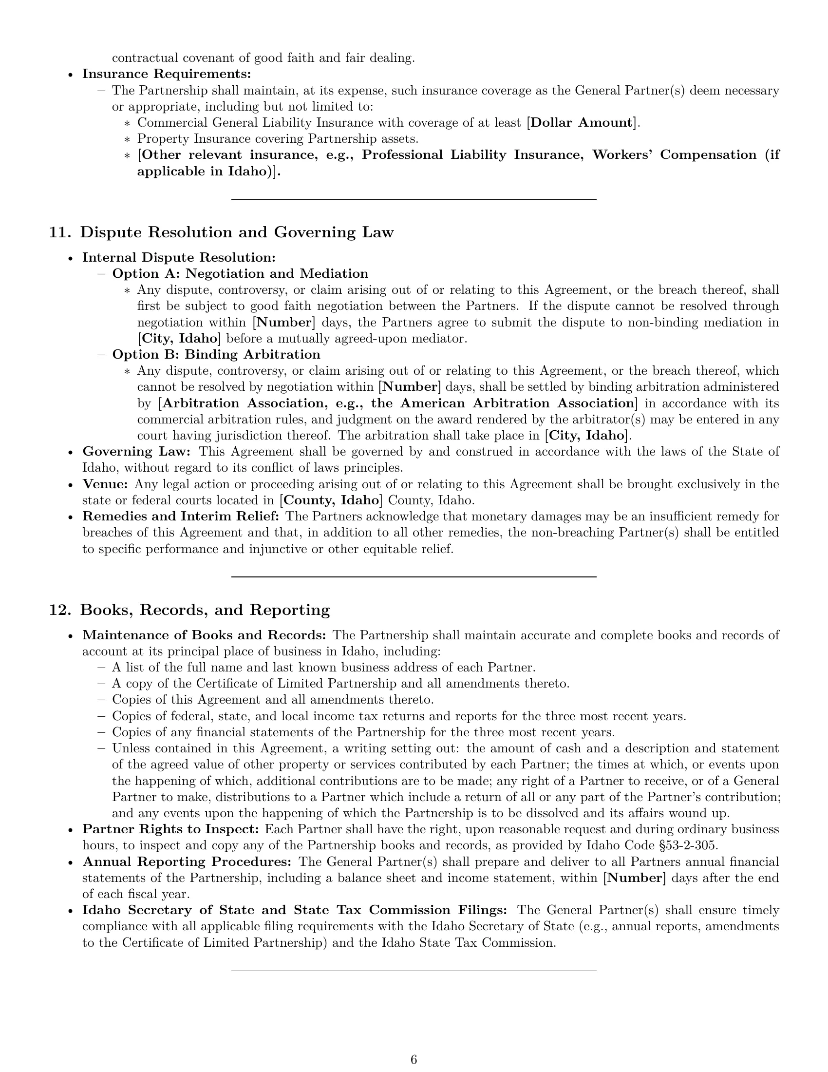 Preview page 6 of Pro Idaho limited partnership agreement template