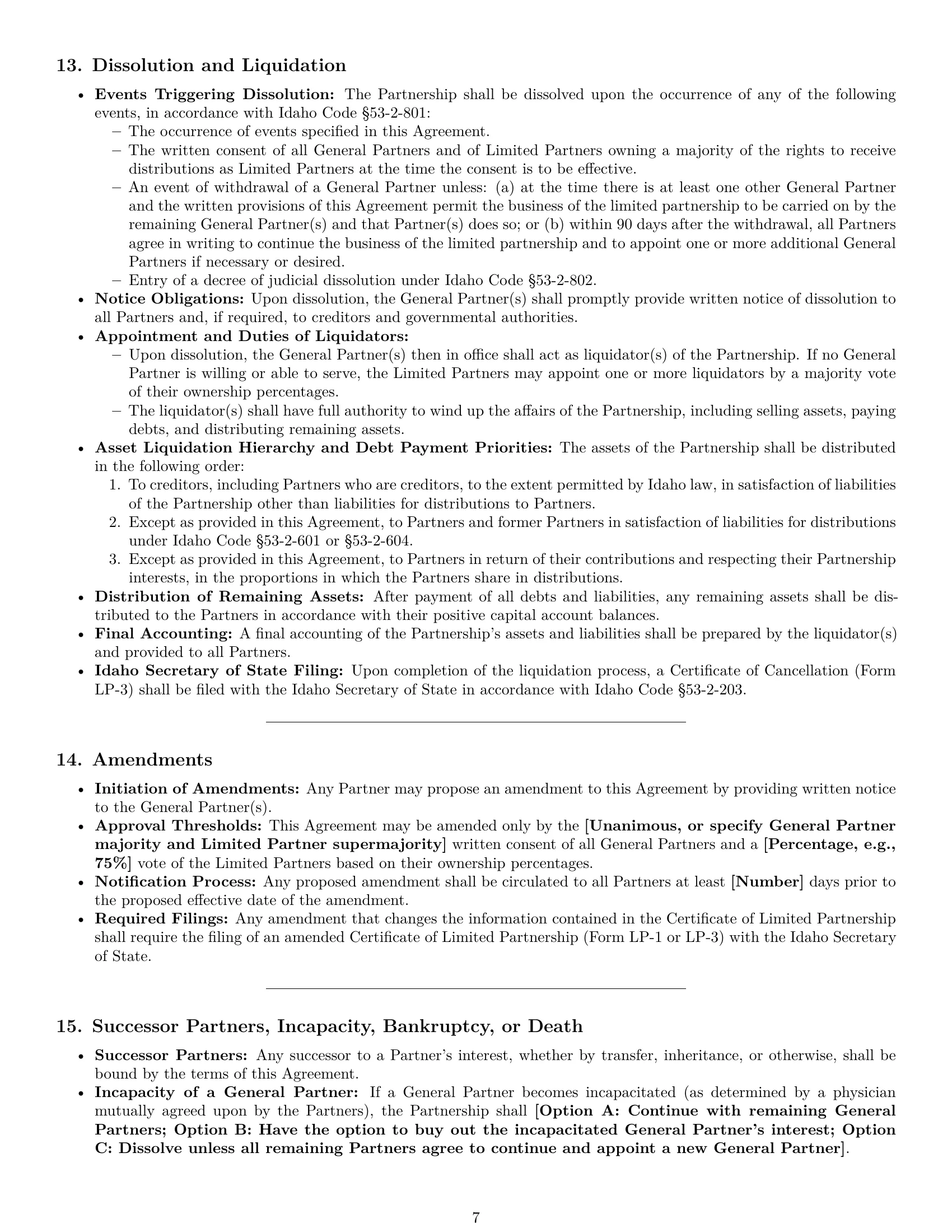 Preview page 7 of Pro Idaho limited partnership agreement template