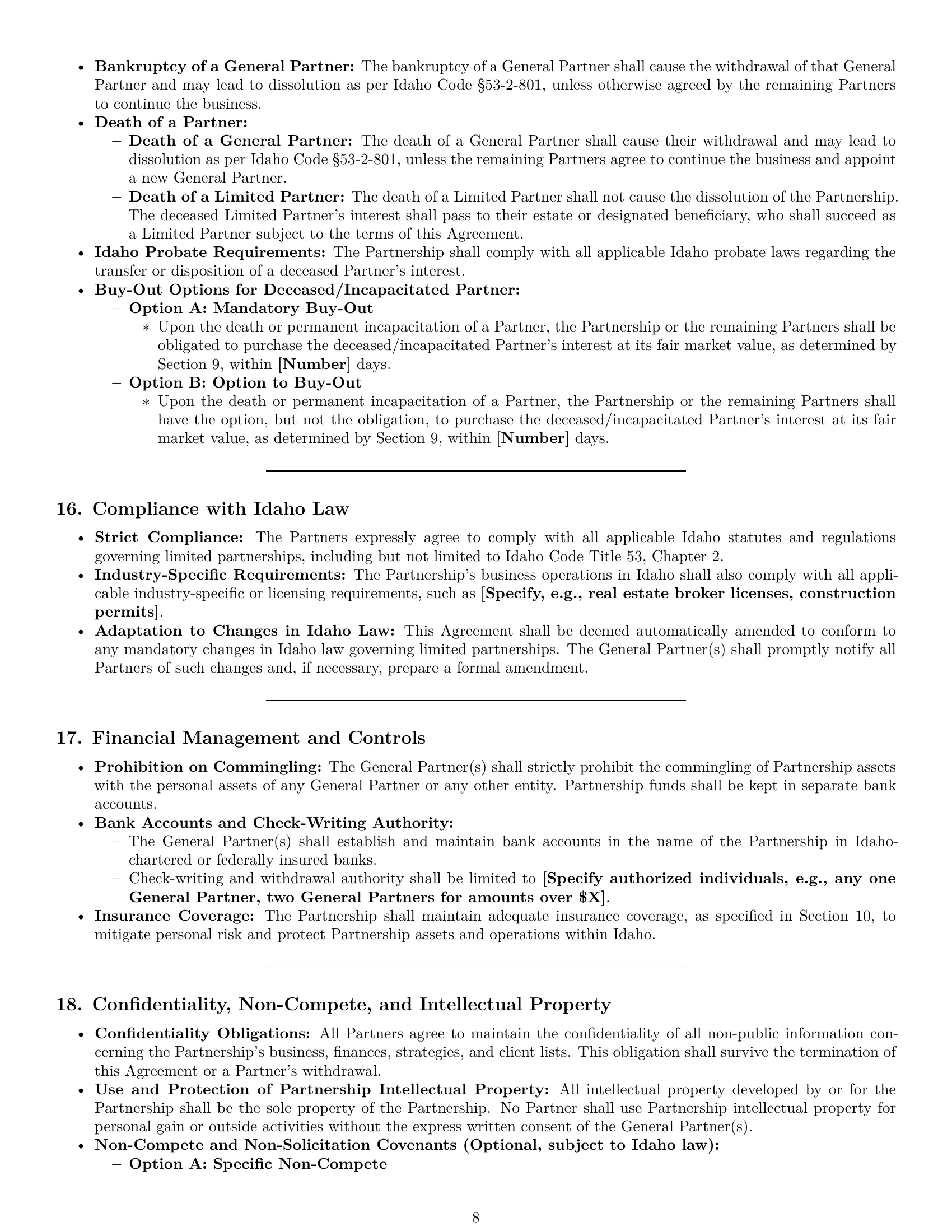 Preview page 8 of Pro Idaho limited partnership agreement template