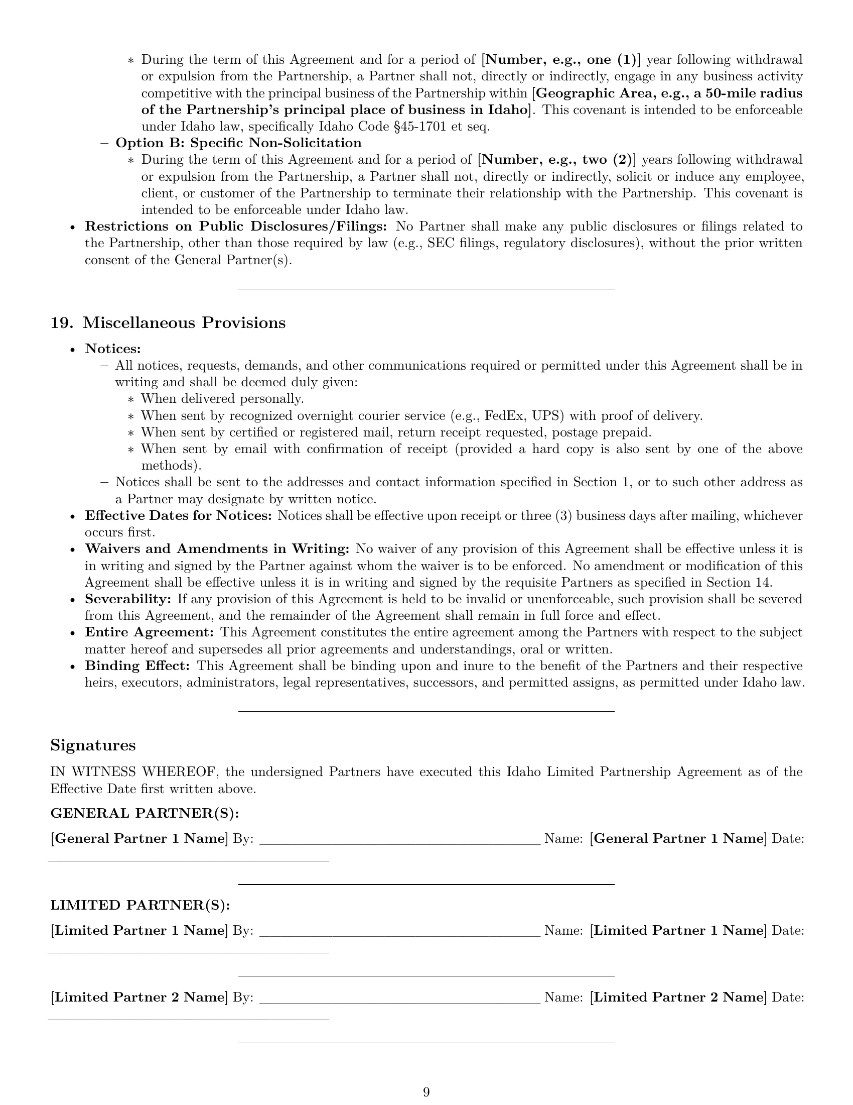 Preview page 9 of Pro Idaho limited partnership agreement template