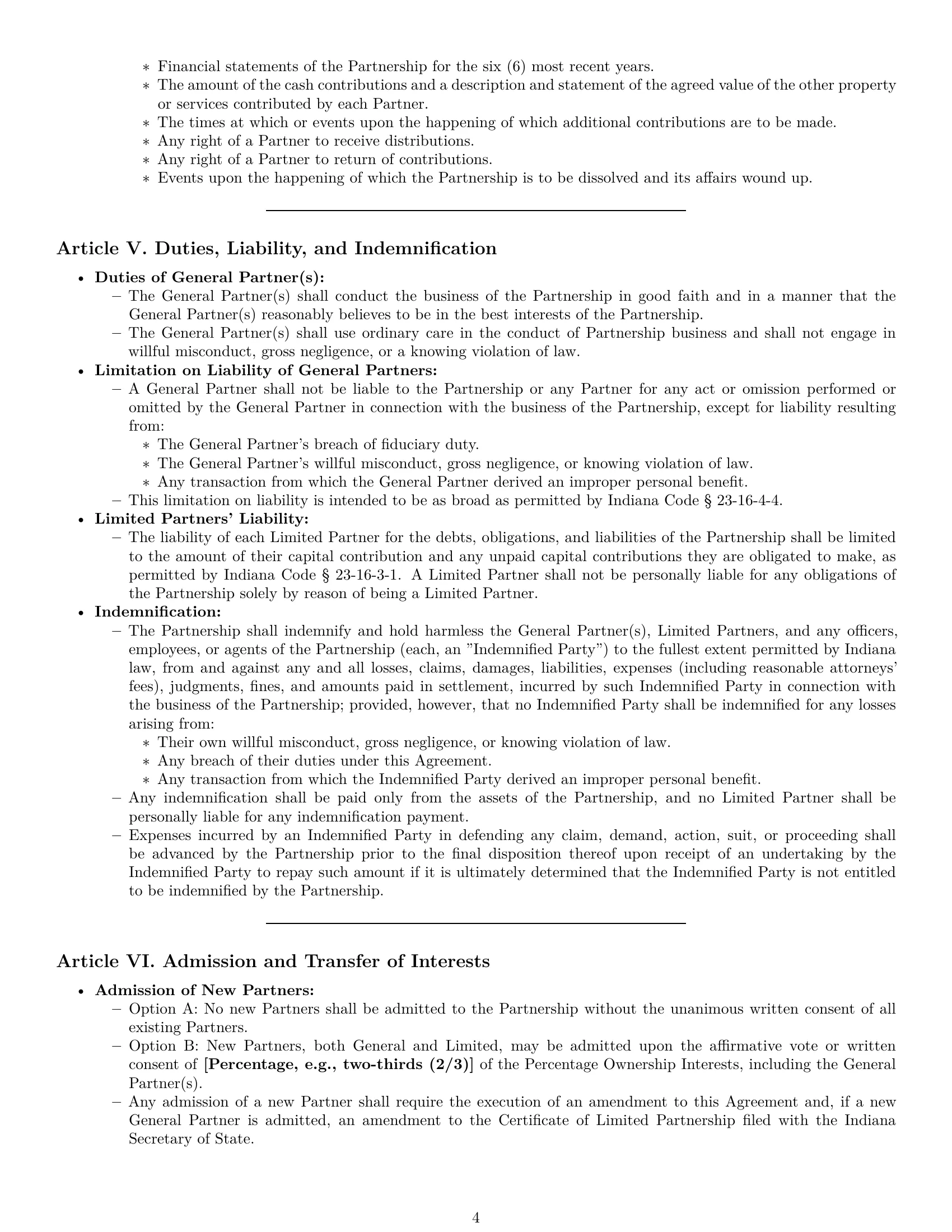 Preview page 4 of Pro Indiana limited partnership agreement template