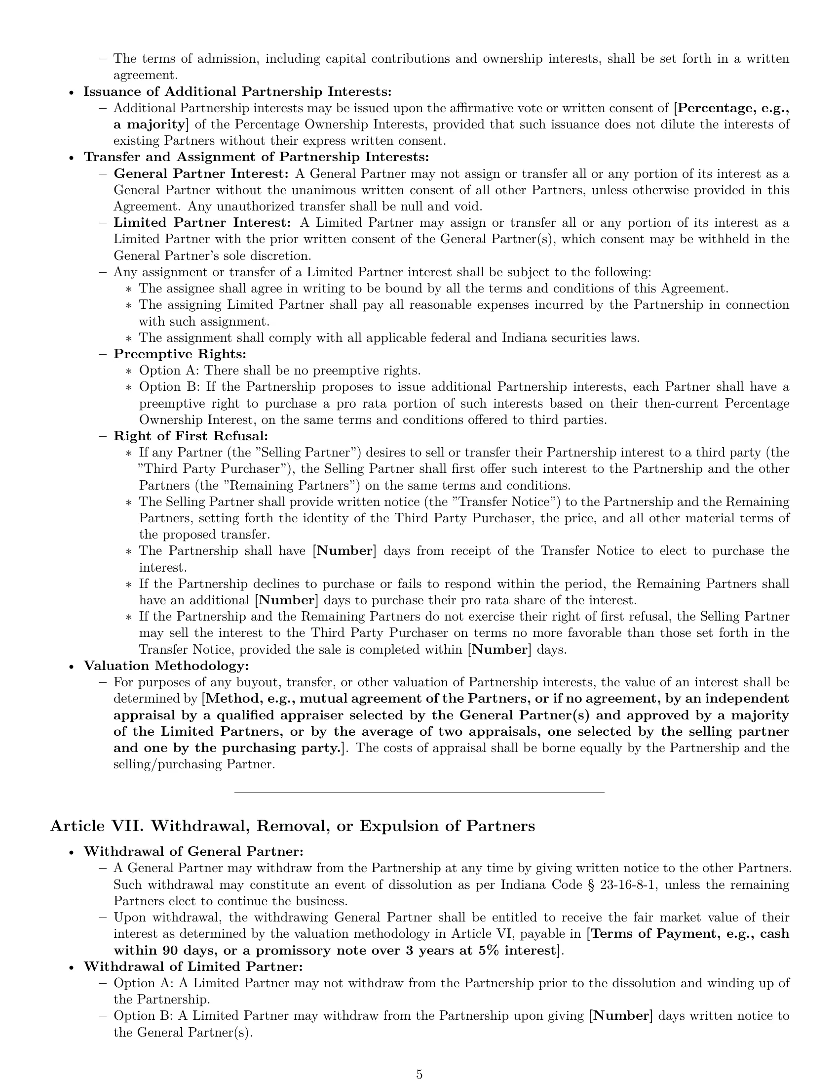Preview page 5 of Pro Indiana limited partnership agreement template