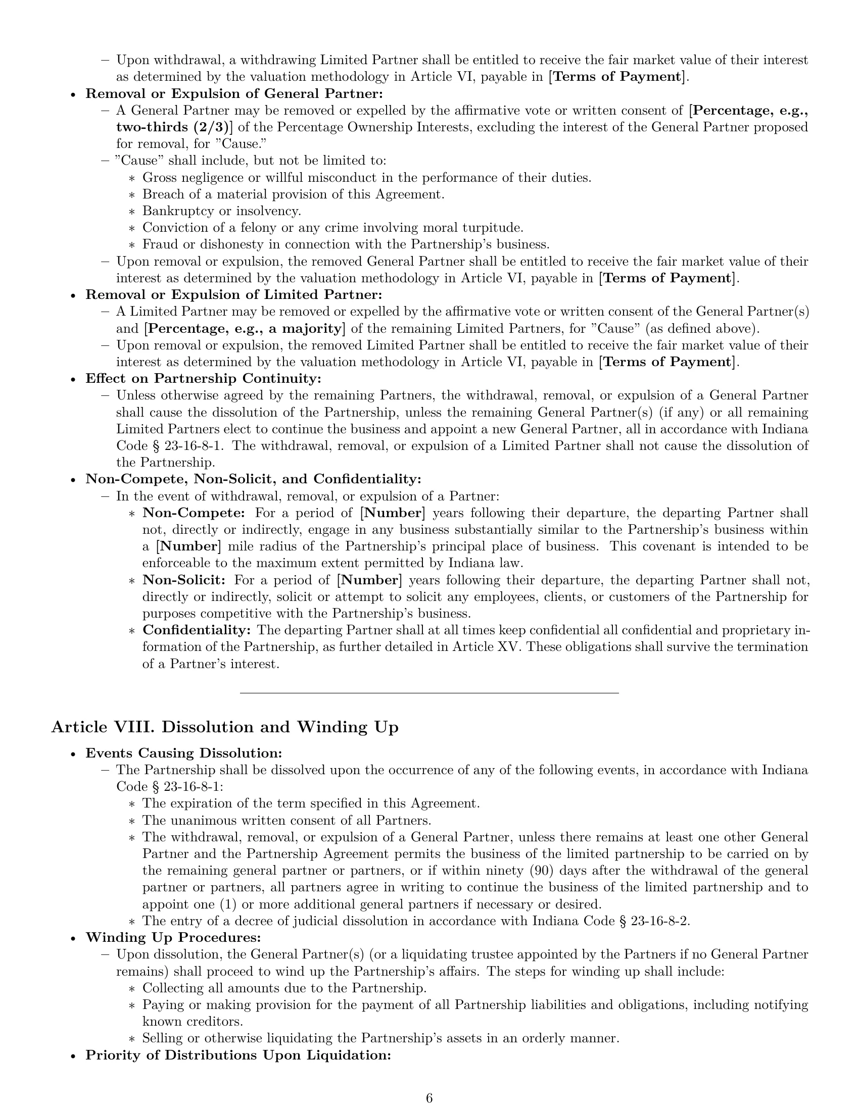Preview page 6 of Pro Indiana limited partnership agreement template