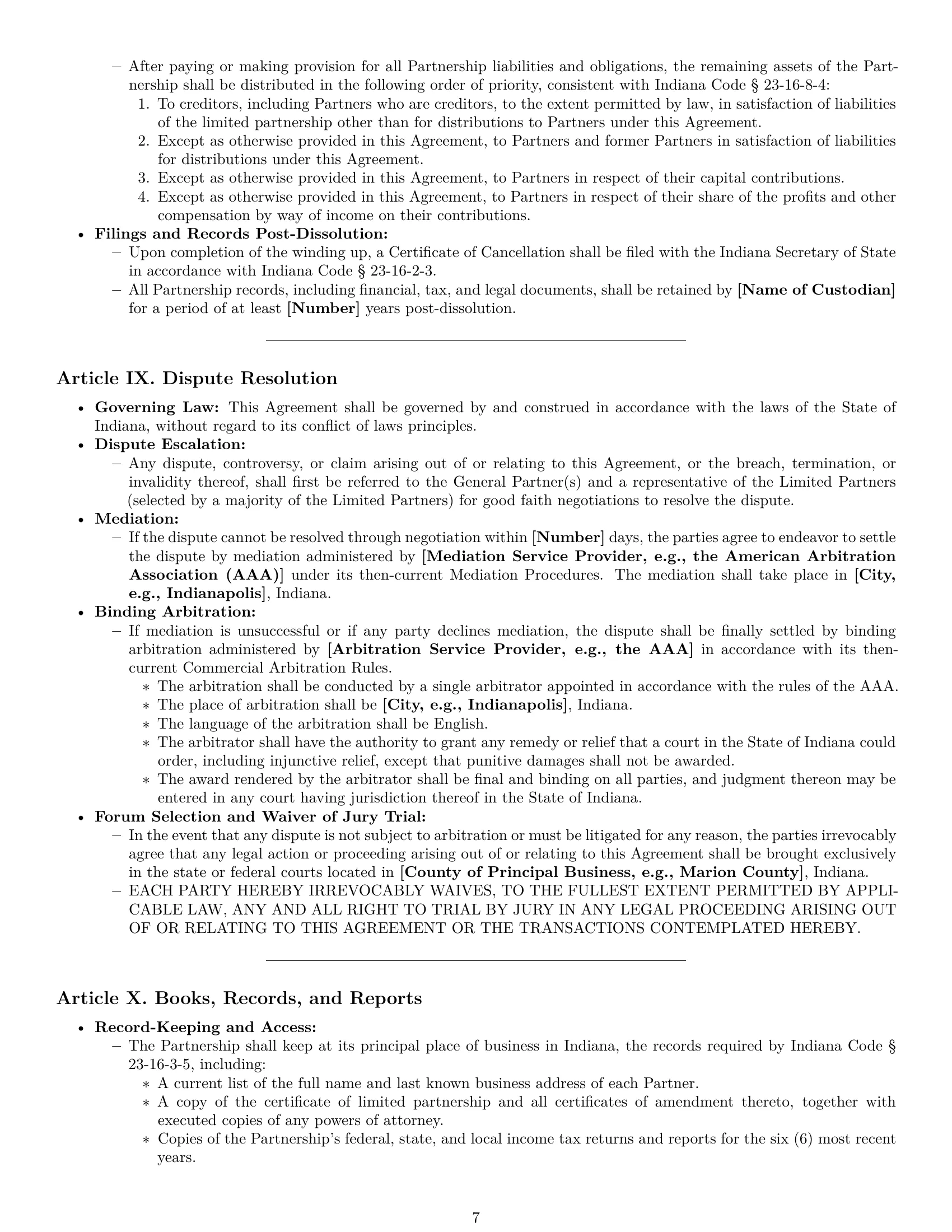Preview page 7 of Pro Indiana limited partnership agreement template