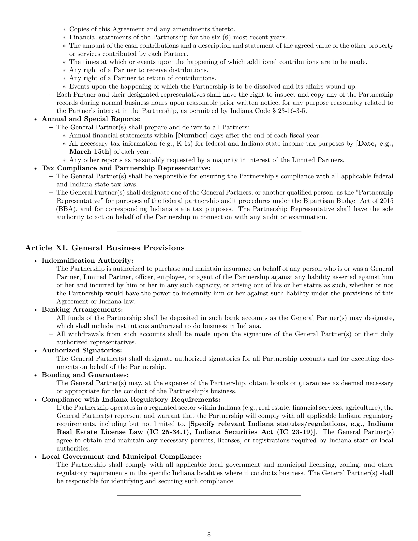 Preview page 8 of Pro Indiana limited partnership agreement template