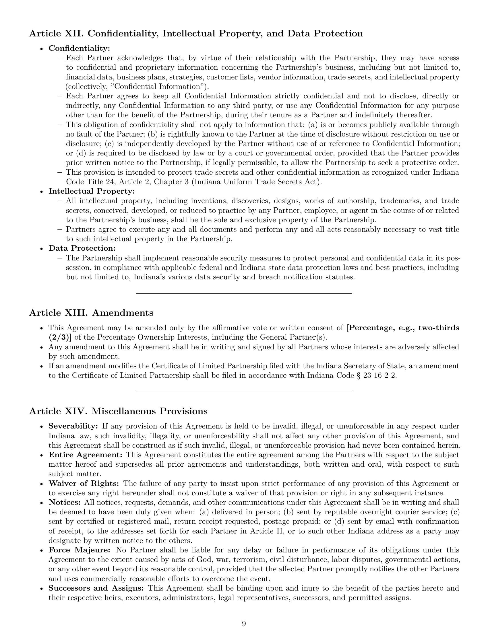 Preview page 9 of Pro Indiana limited partnership agreement template