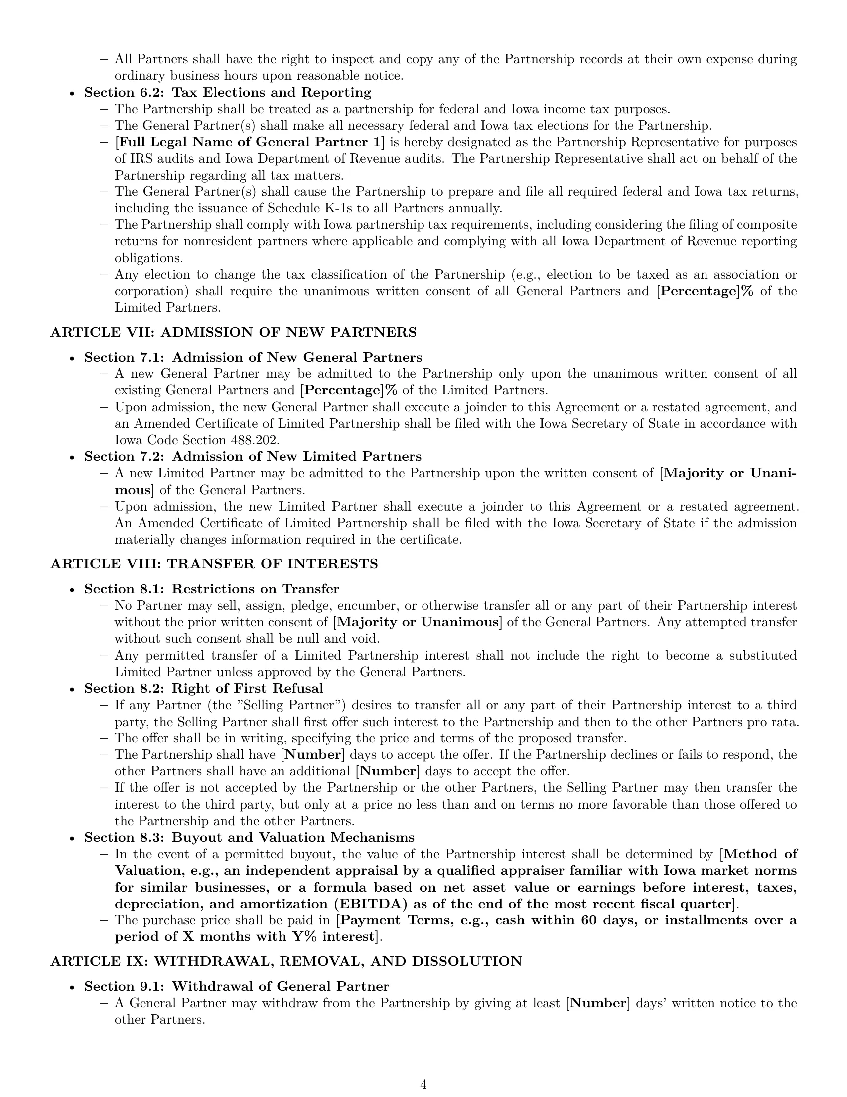 Preview page 4 of Pro Iowa limited partnership agreement template