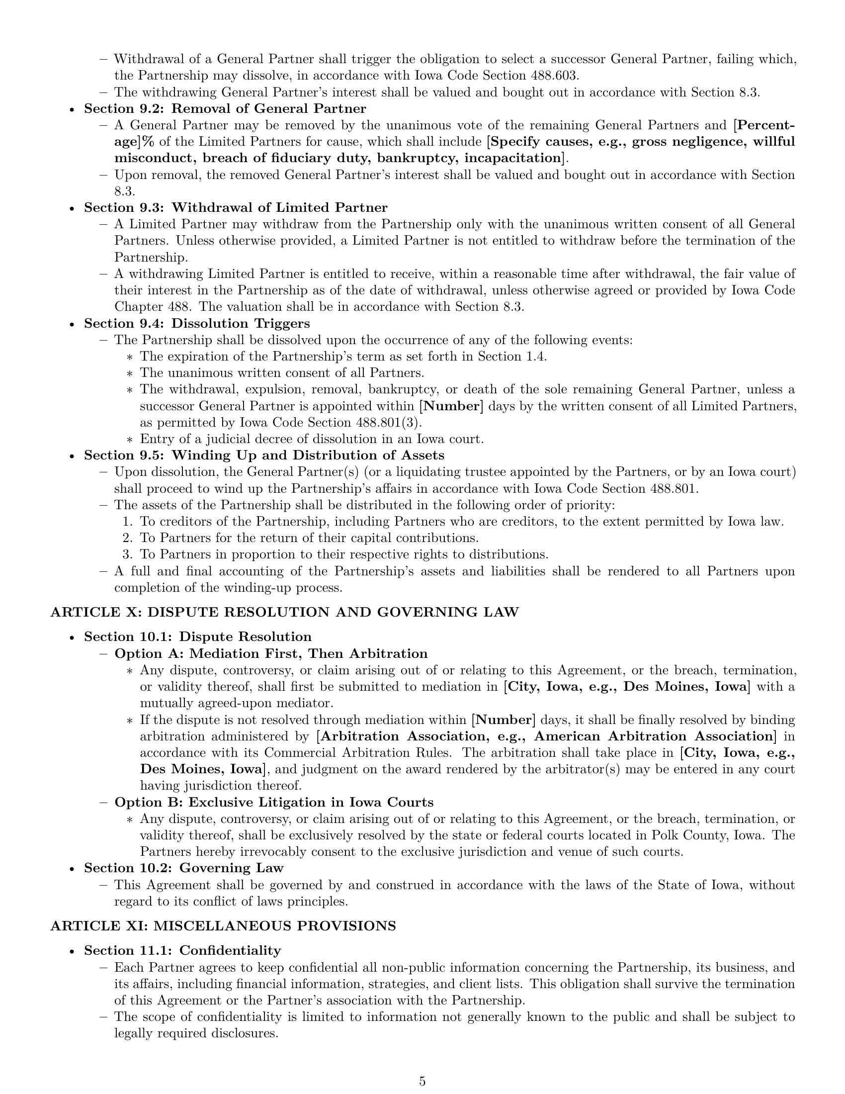 Preview page 5 of Pro Iowa limited partnership agreement template