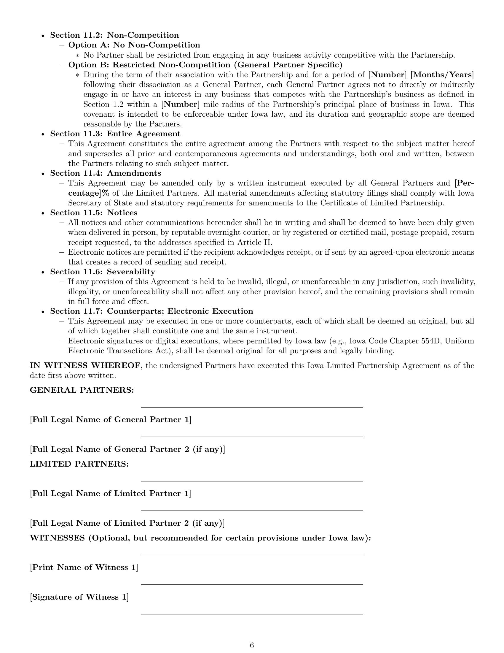 Preview page 6 of Pro Iowa limited partnership agreement template