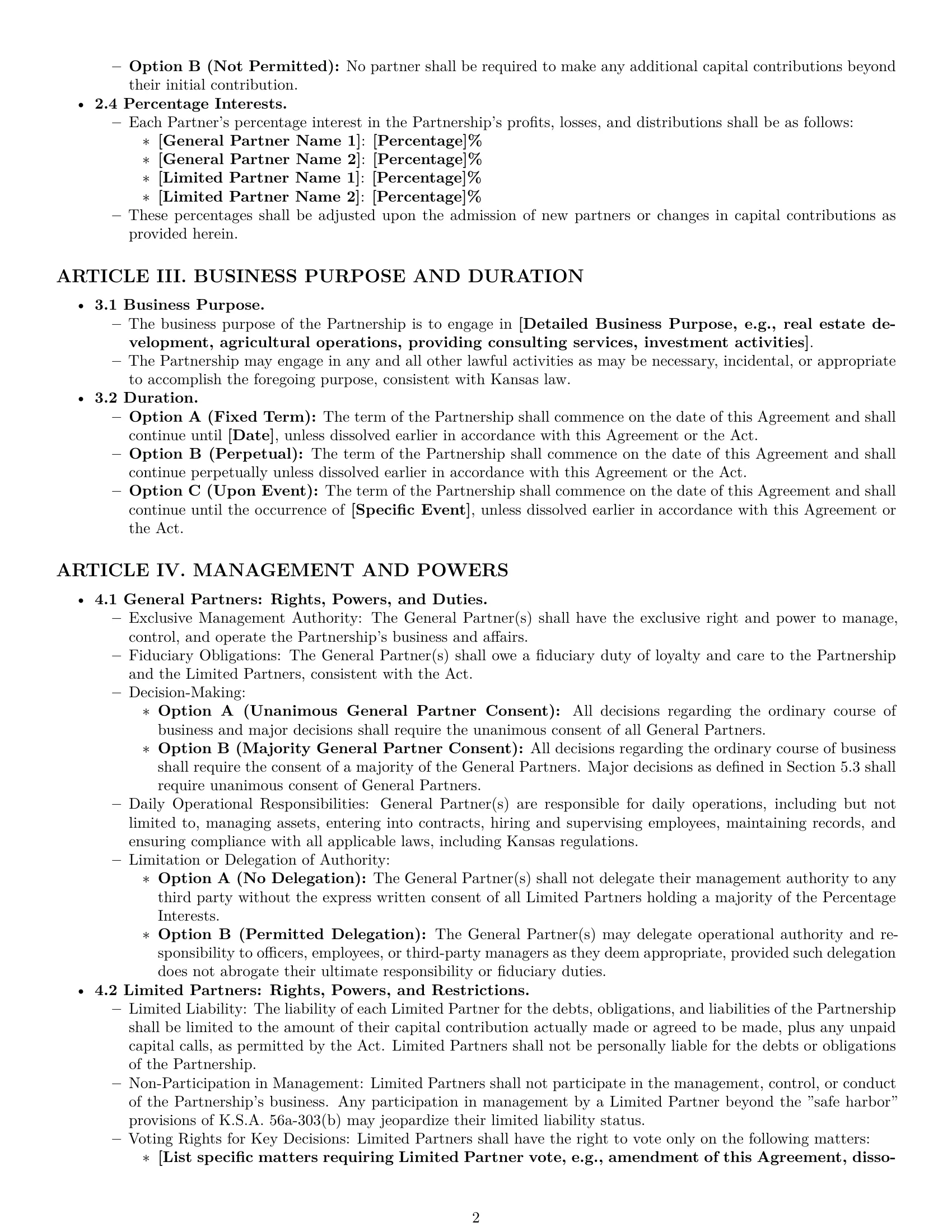 Preview page 2 of Pro Kansas limited partnership agreement template