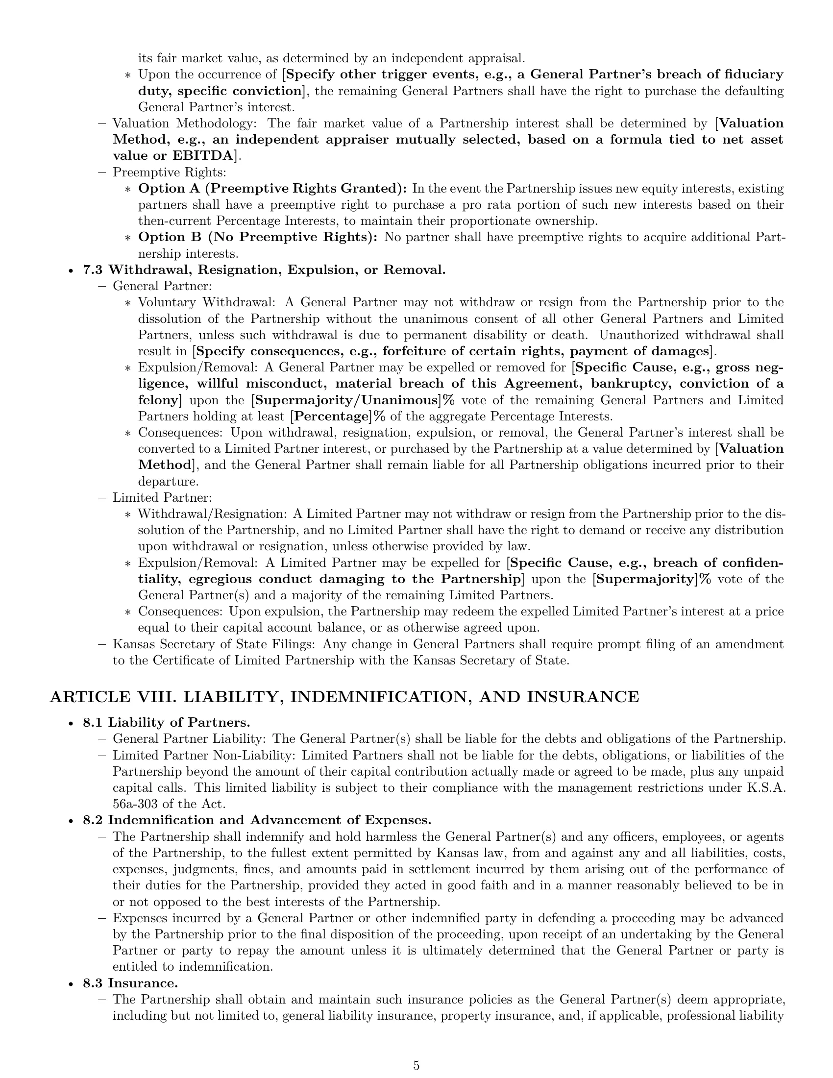 Preview page 5 of Pro Kansas limited partnership agreement template