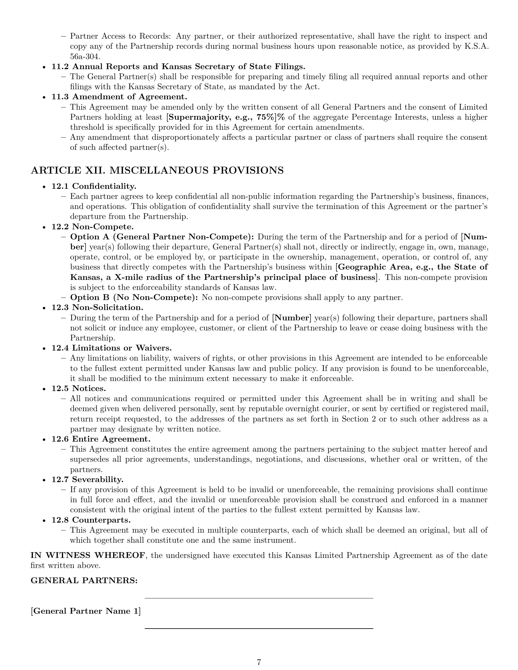 Preview page 7 of Pro Kansas limited partnership agreement template