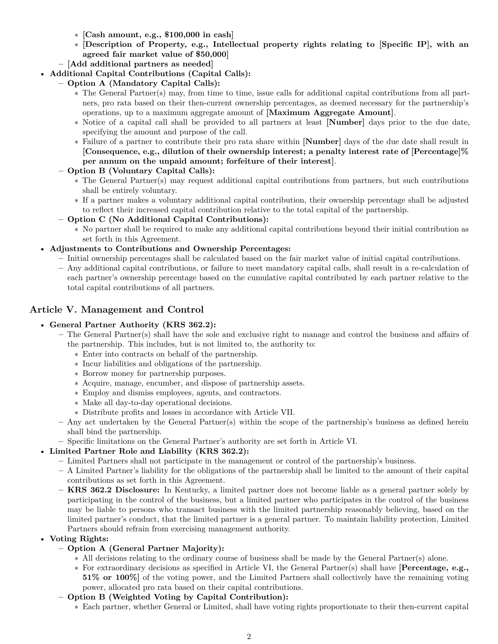 Preview page 2 of Pro Kentucky limited partnership agreement template