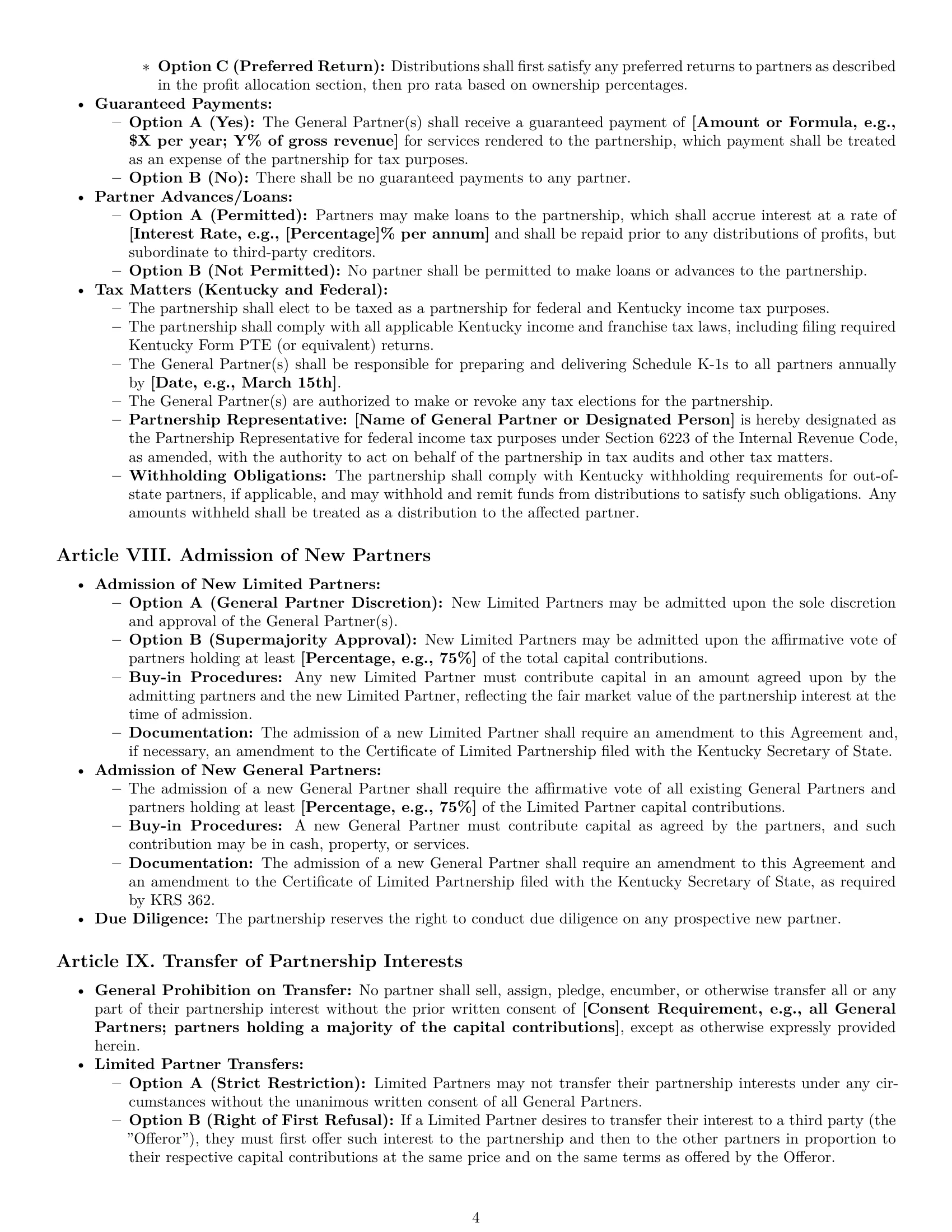 Preview page 4 of Pro Kentucky limited partnership agreement template